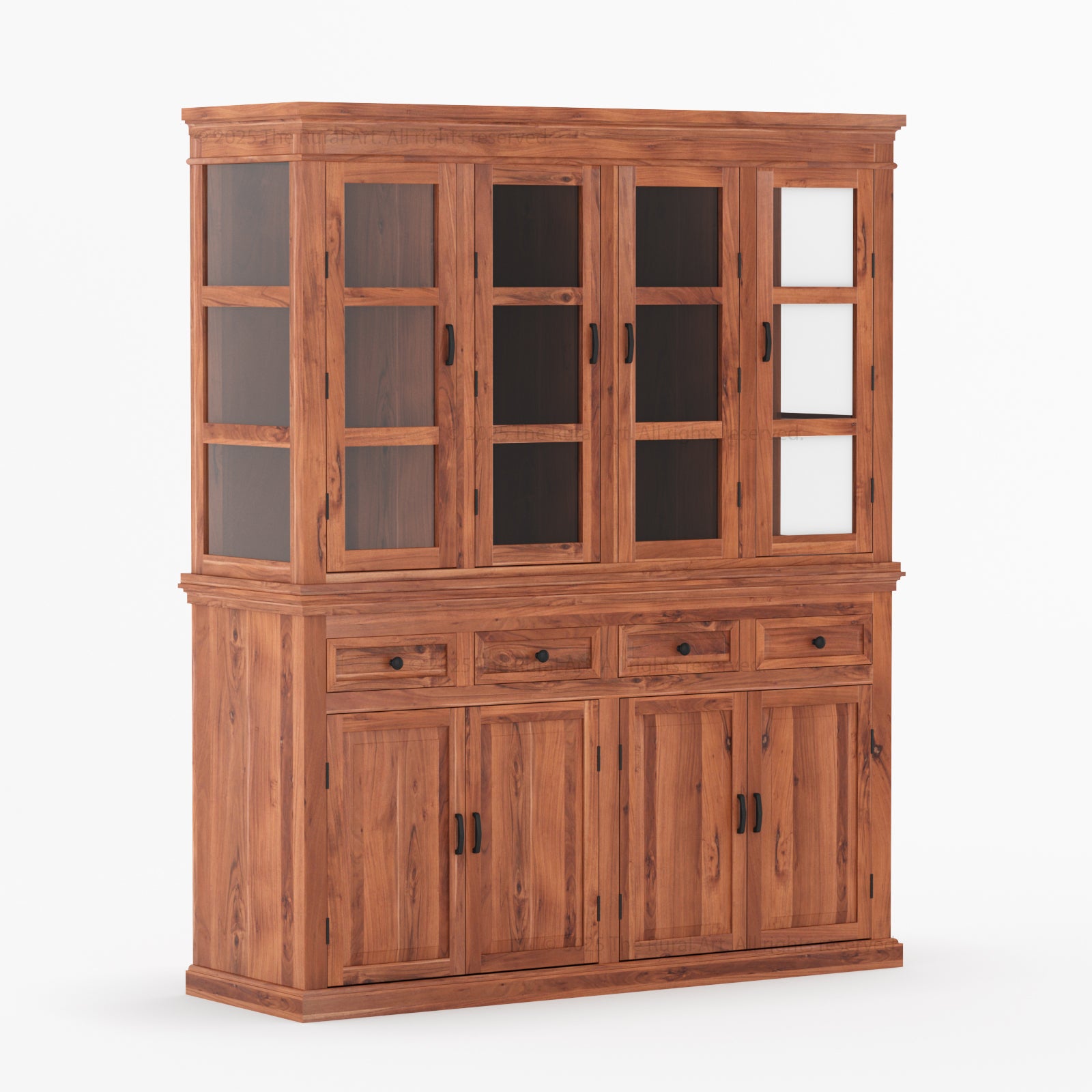 Anniston Solid Wood Hutch Cabinet with Glass-Paneled Doors