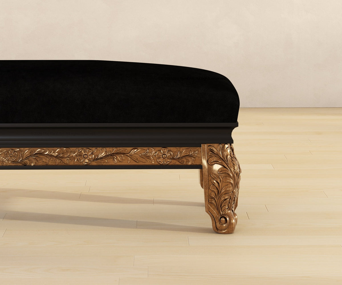 Versailles Grandeur Solid Wood Bedroom Bench with Gold Leaf Carved Details