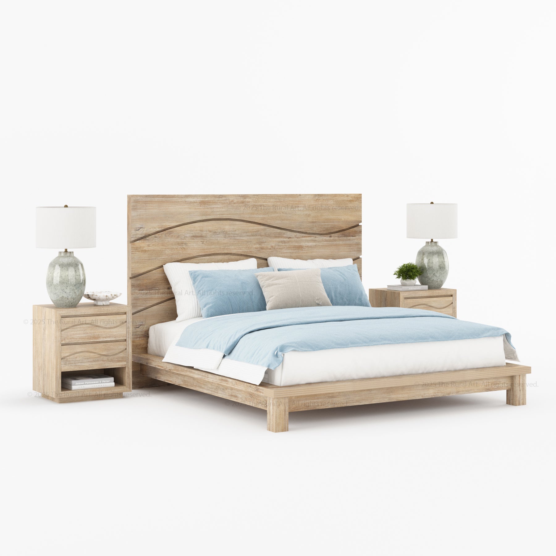 Seabrook Solid Wood Platform Bed with Wave-Carved Headboard