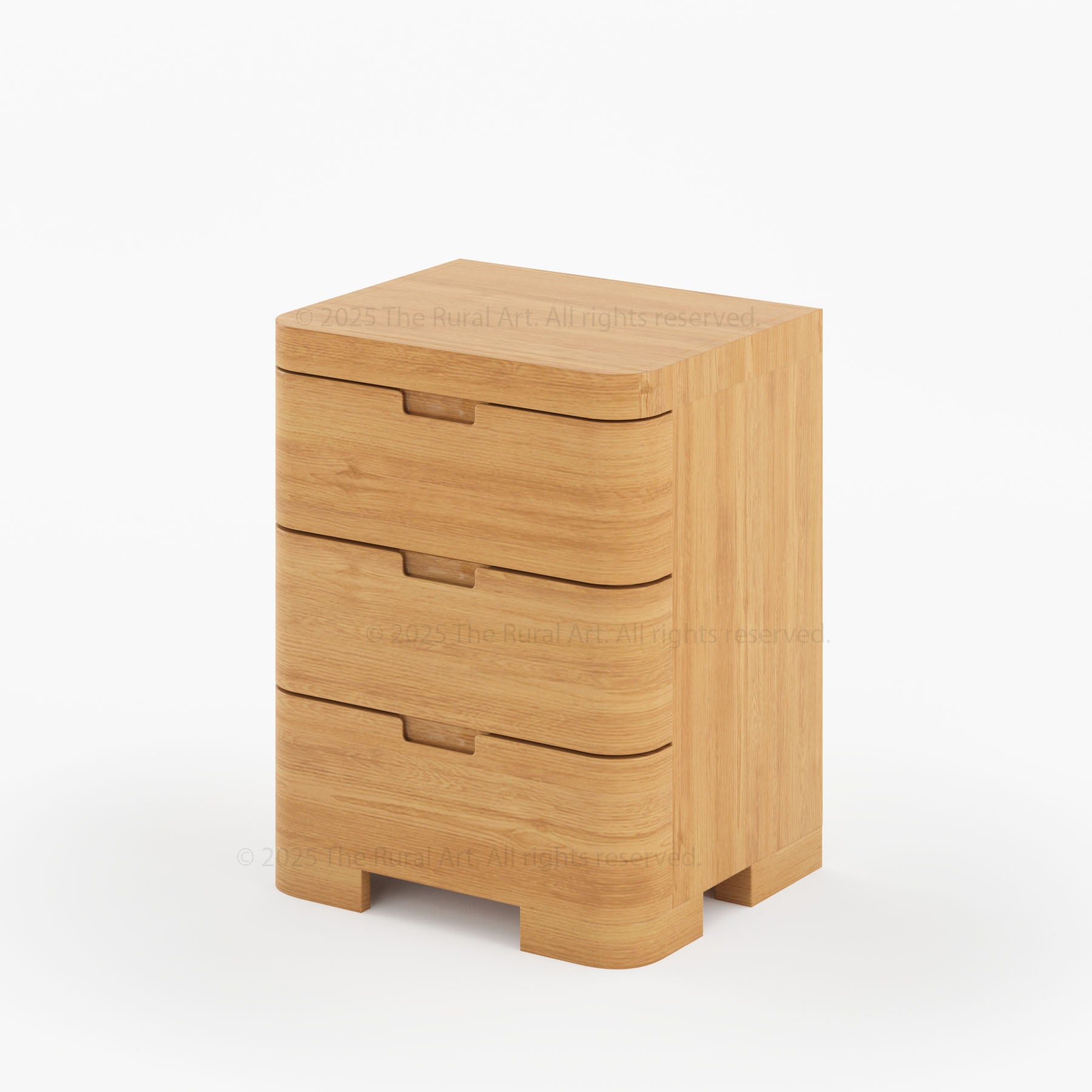 Beverly Solid Wood Nightstand 3-Drawer Bedside Table with Rounded Corners
