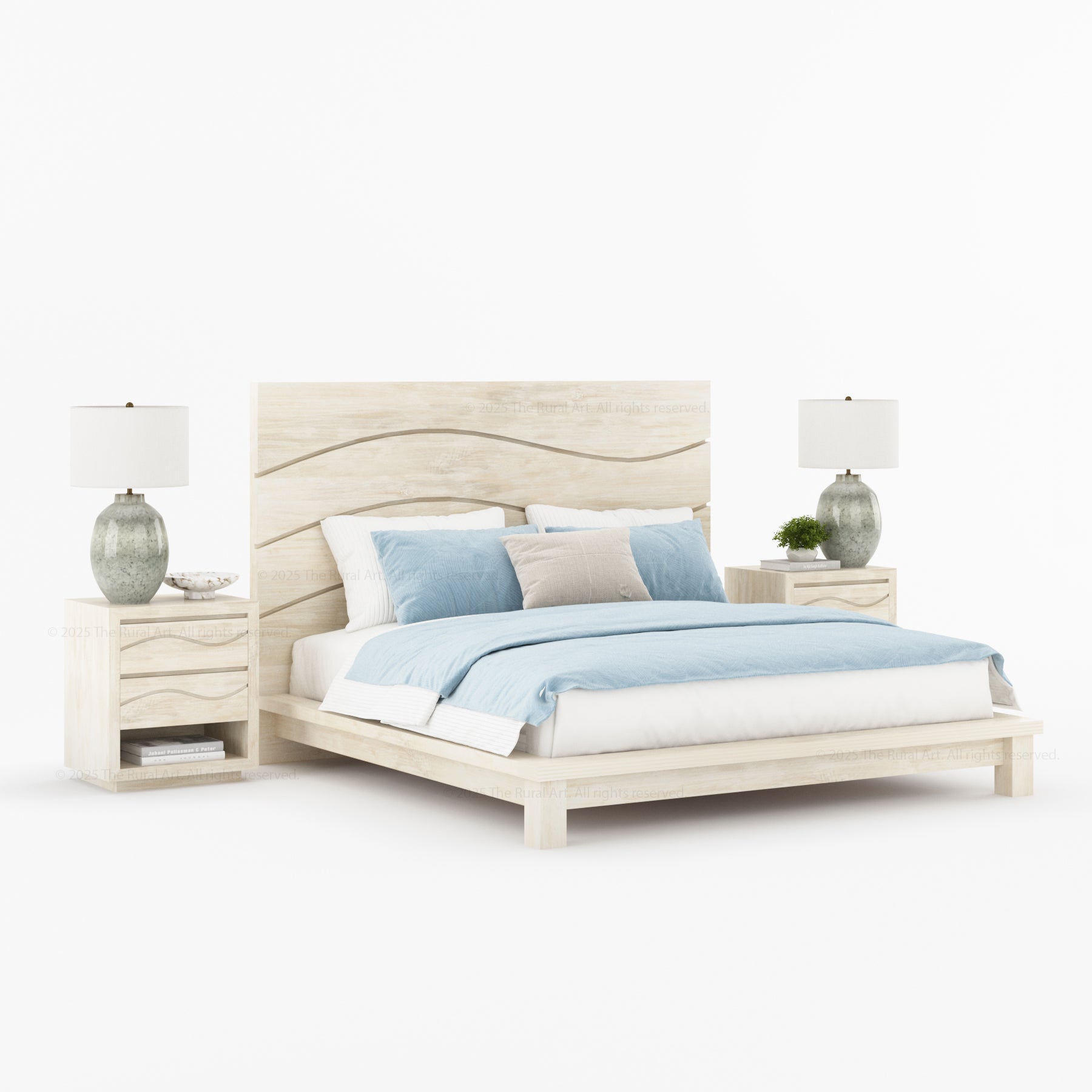 Seabrook Solid Wood Platform Bed with Wave-Carved Headboard