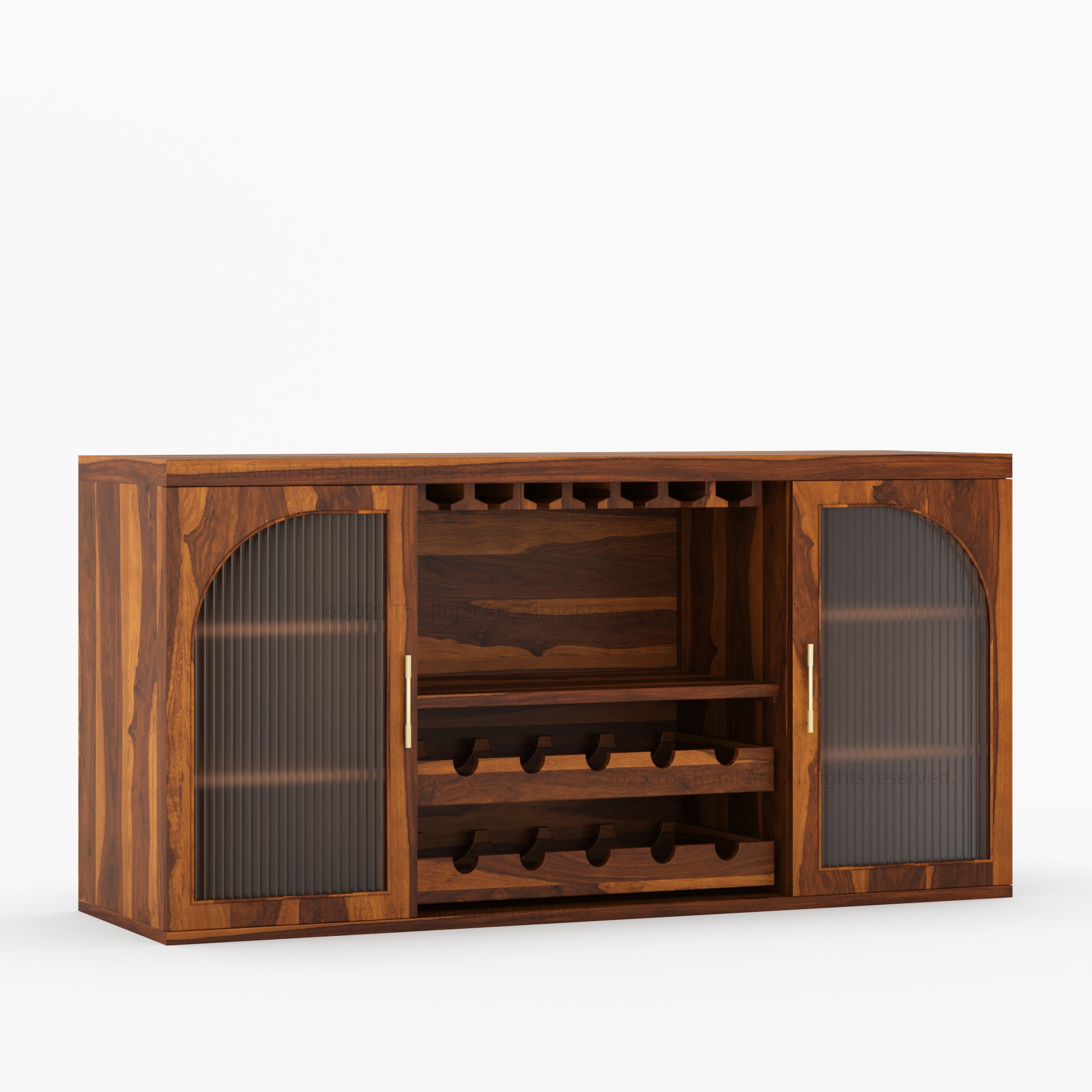 Shelbyville Arched Fluted-Glass Wine Bar Cabinet