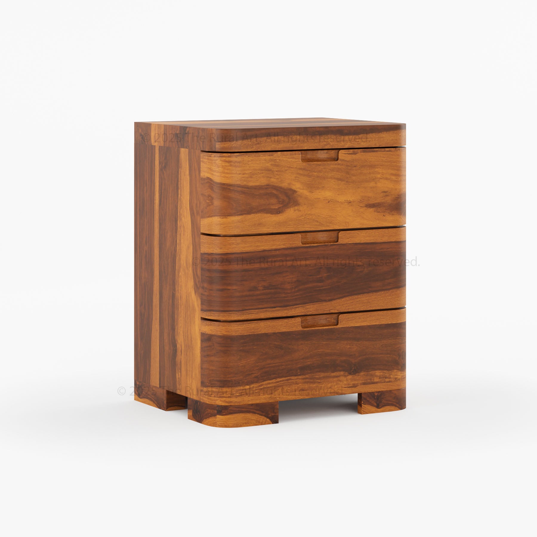 Beverly Solid Wood Nightstand 3-Drawer Bedside Table with Rounded Corners