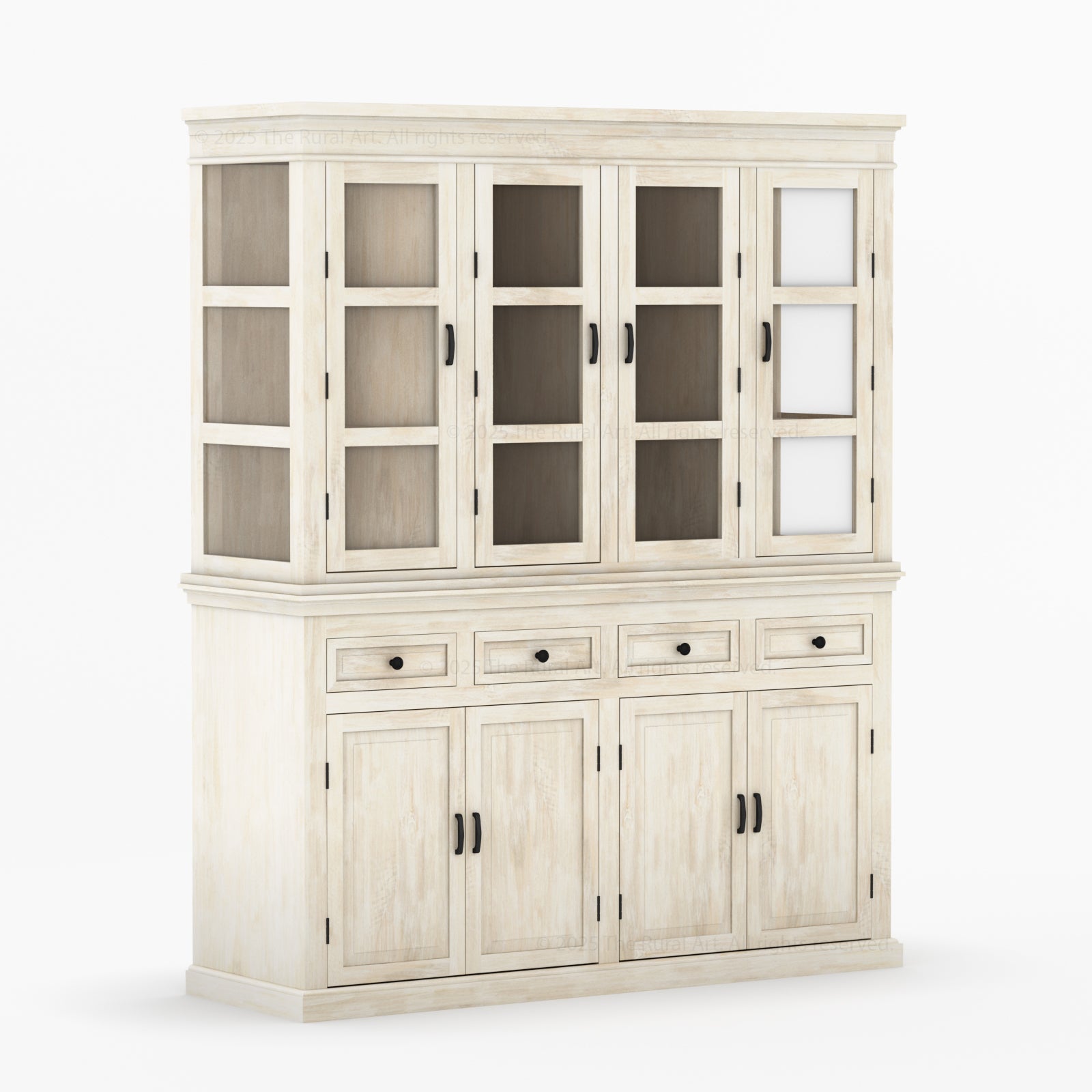 Anniston Solid Wood Hutch Cabinet with Glass-Paneled Doors