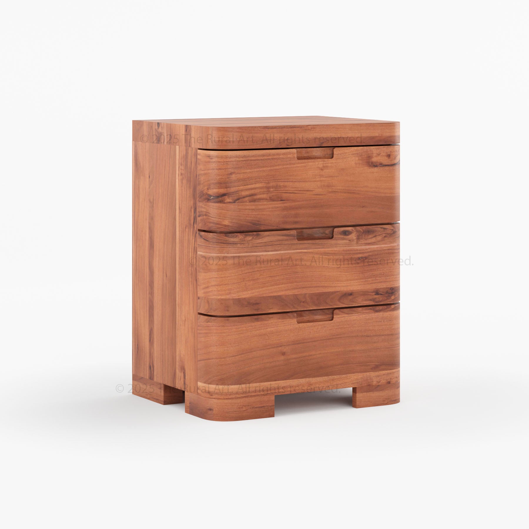 Beverly Solid Wood Nightstand 3-Drawer Bedside Table with Rounded Corners