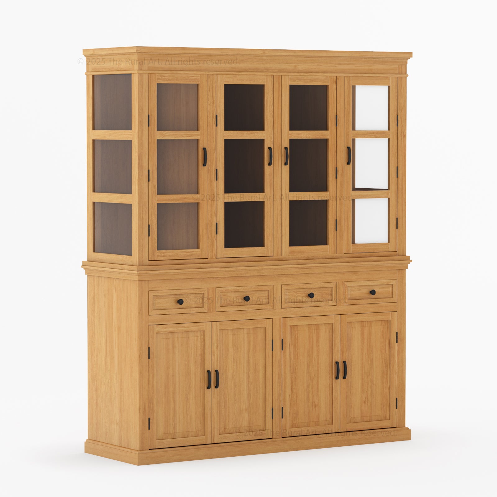 Anniston Solid Wood Hutch Cabinet with Glass-Paneled Doors