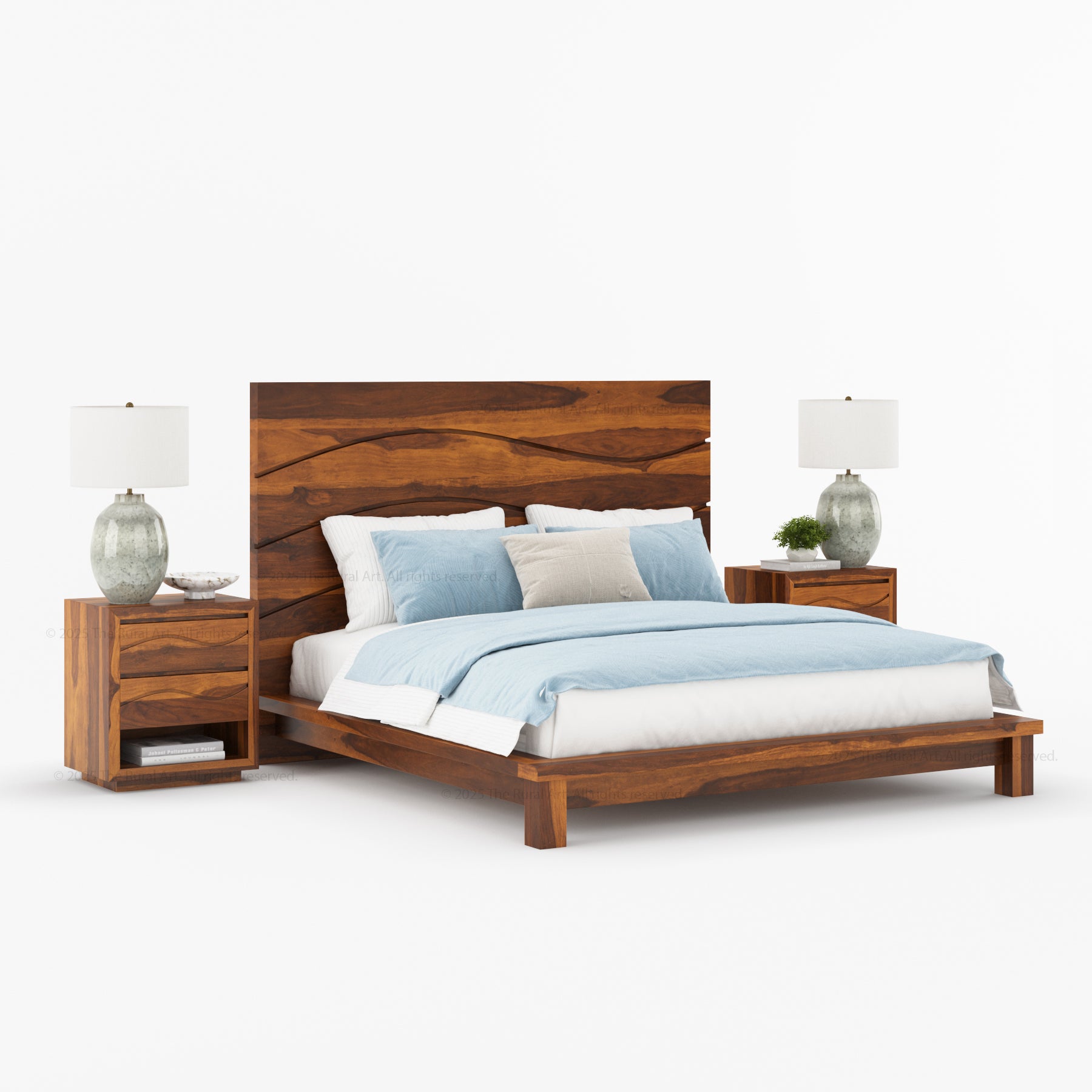 Seabrook Solid Wood Platform Bed with Wave-Carved Headboard