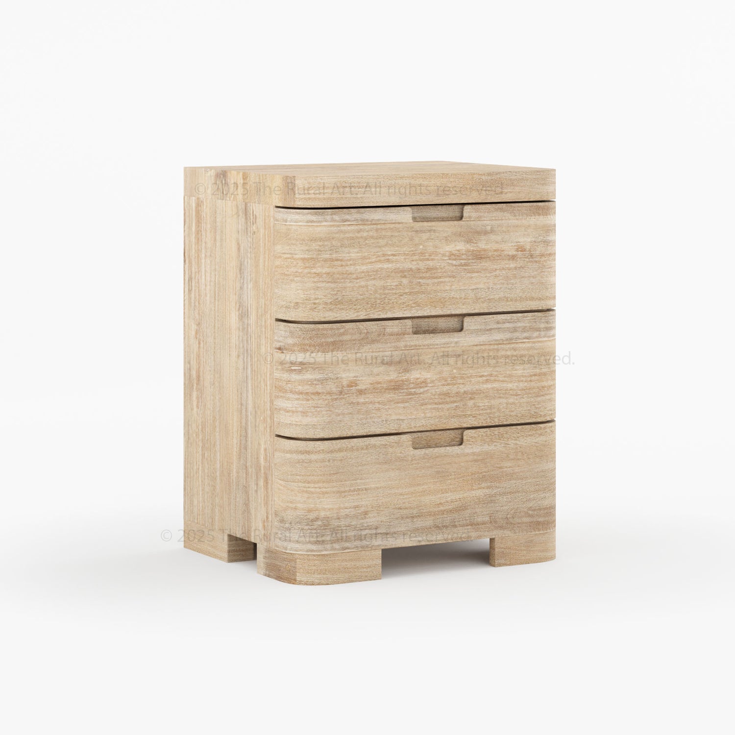 Beverly Solid Wood Nightstand 3-Drawer Bedside Table with Rounded Corners