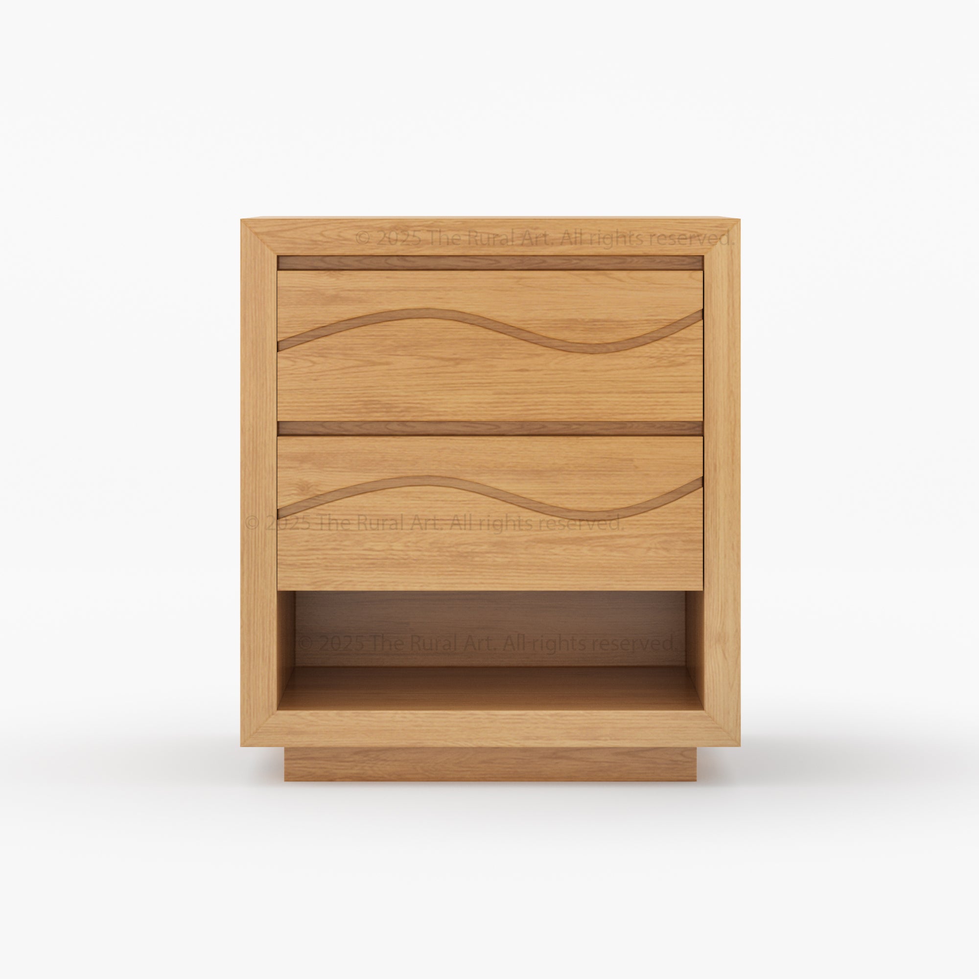 Seabrook Solid Wood Nightstand with Wave-Carved Drawers & Open Shelf