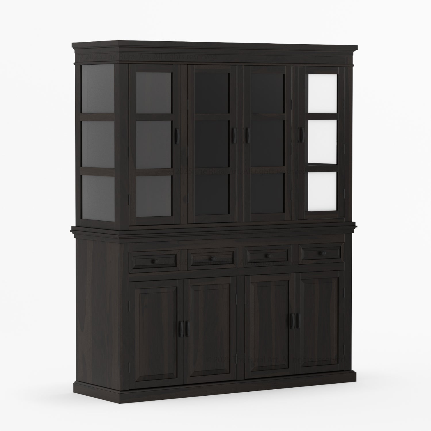 Anniston Solid Wood Hutch Cabinet with Glass-Paneled Doors