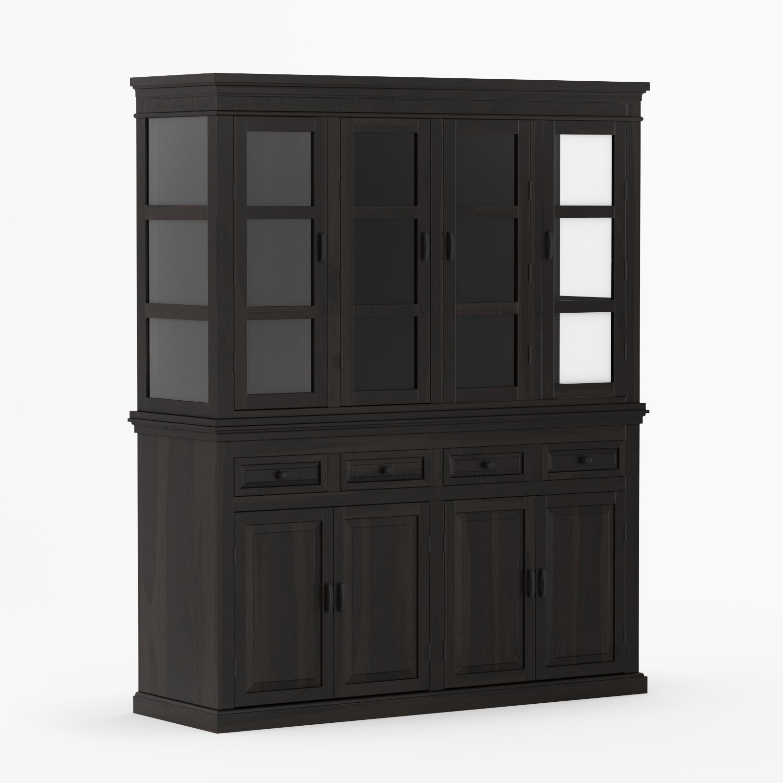 Anniston Solid Wood Hutch Cabinet with Glass-Paneled Doors