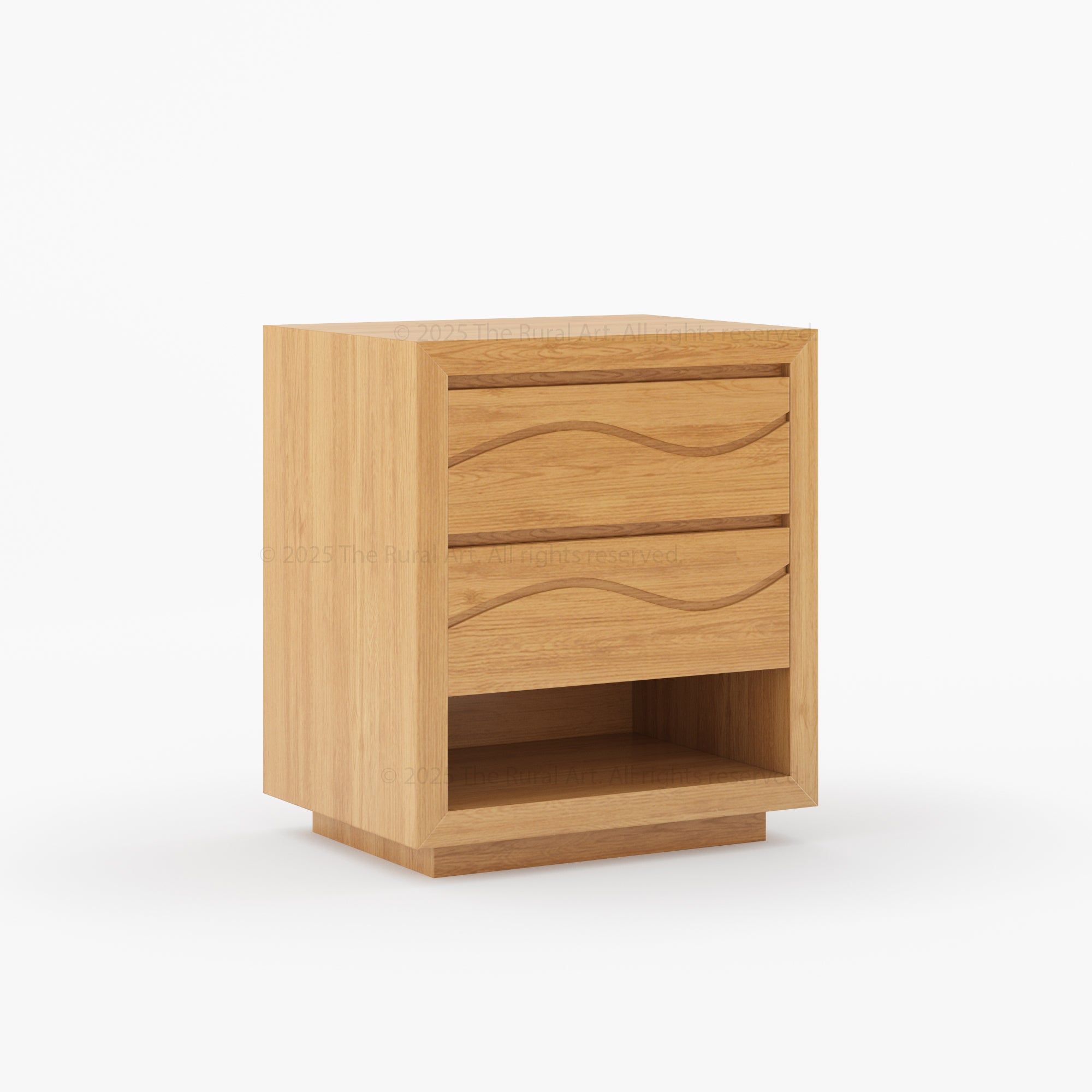 Seabrook Solid Wood Nightstand with Wave-Carved Drawers & Open Shelf