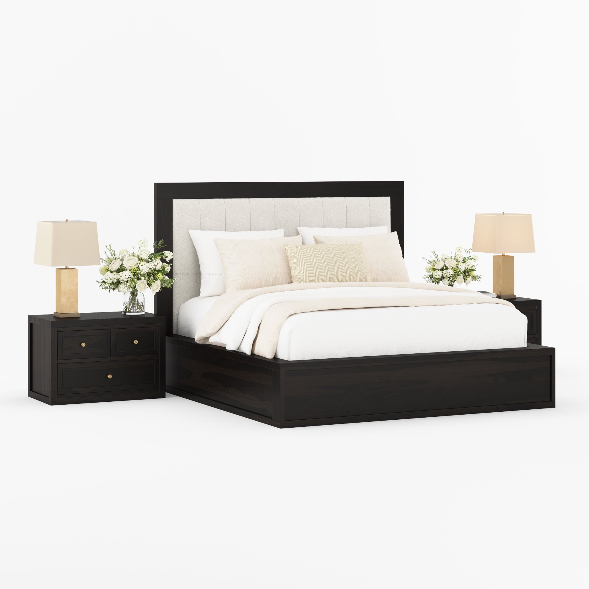 Seward Solid Wood Platform Bed with Boucle Upholstered Headboard