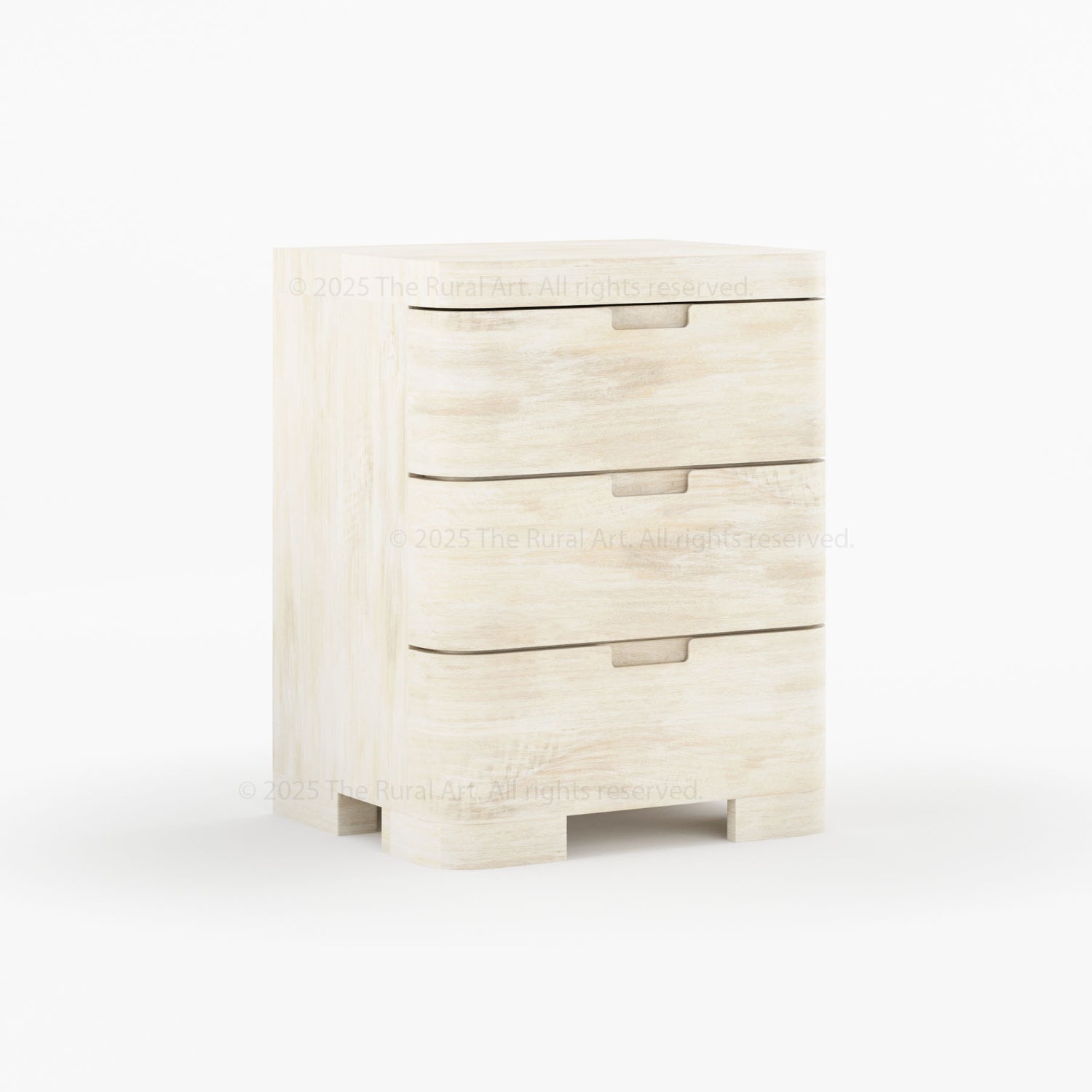 Beverly Solid Wood Nightstand 3-Drawer Bedside Table with Rounded Corners