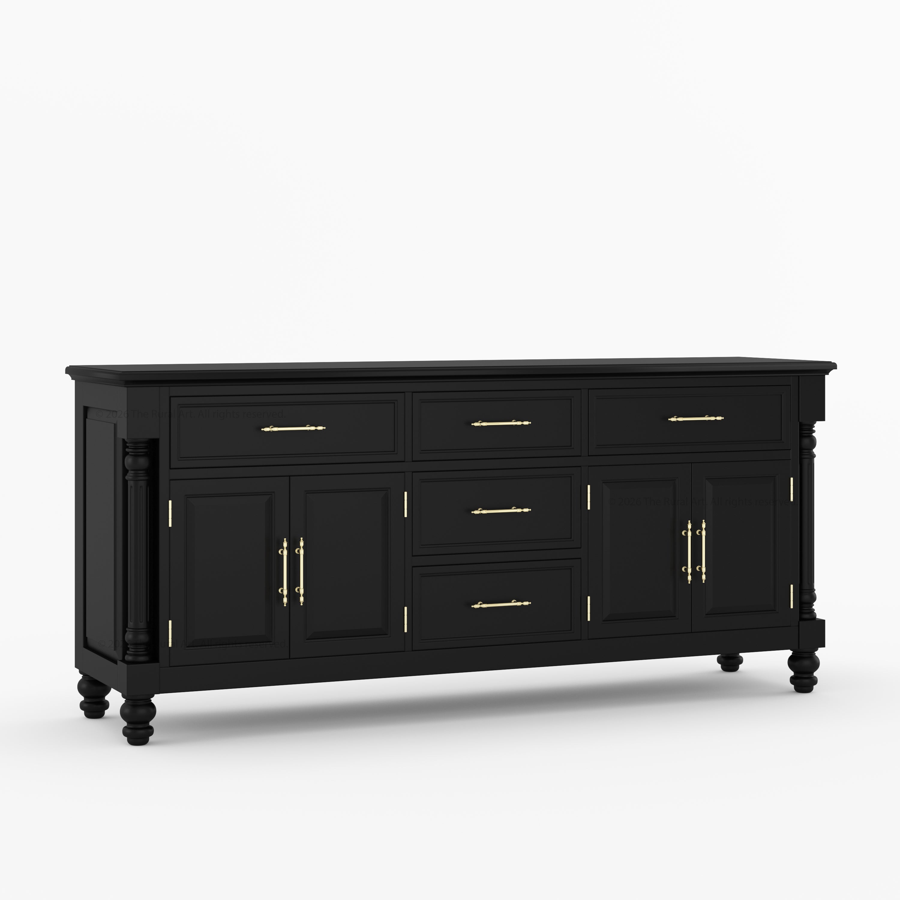 Indiana Traditional Solid Wood Sideboard with 5 Drawers and Cabinet Storage