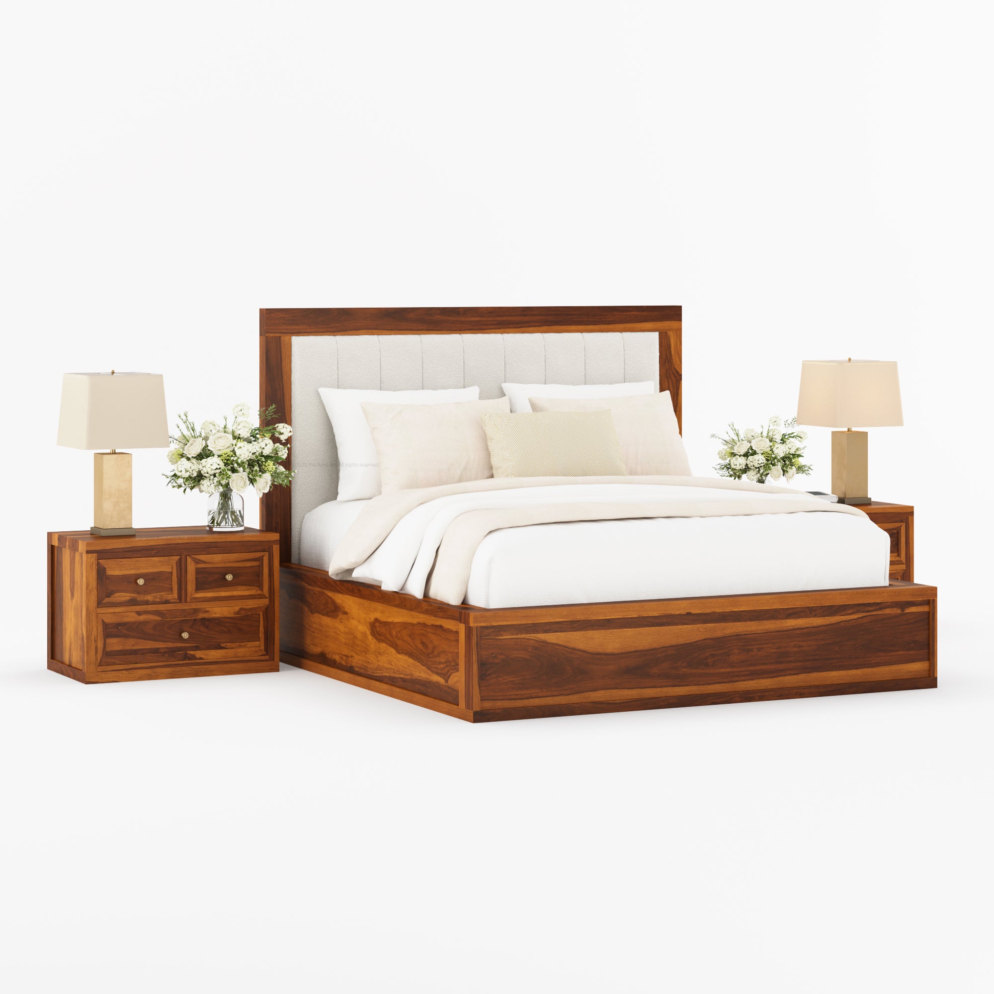 Seward Solid Wood Platform Bed with Boucle Upholstered Headboard