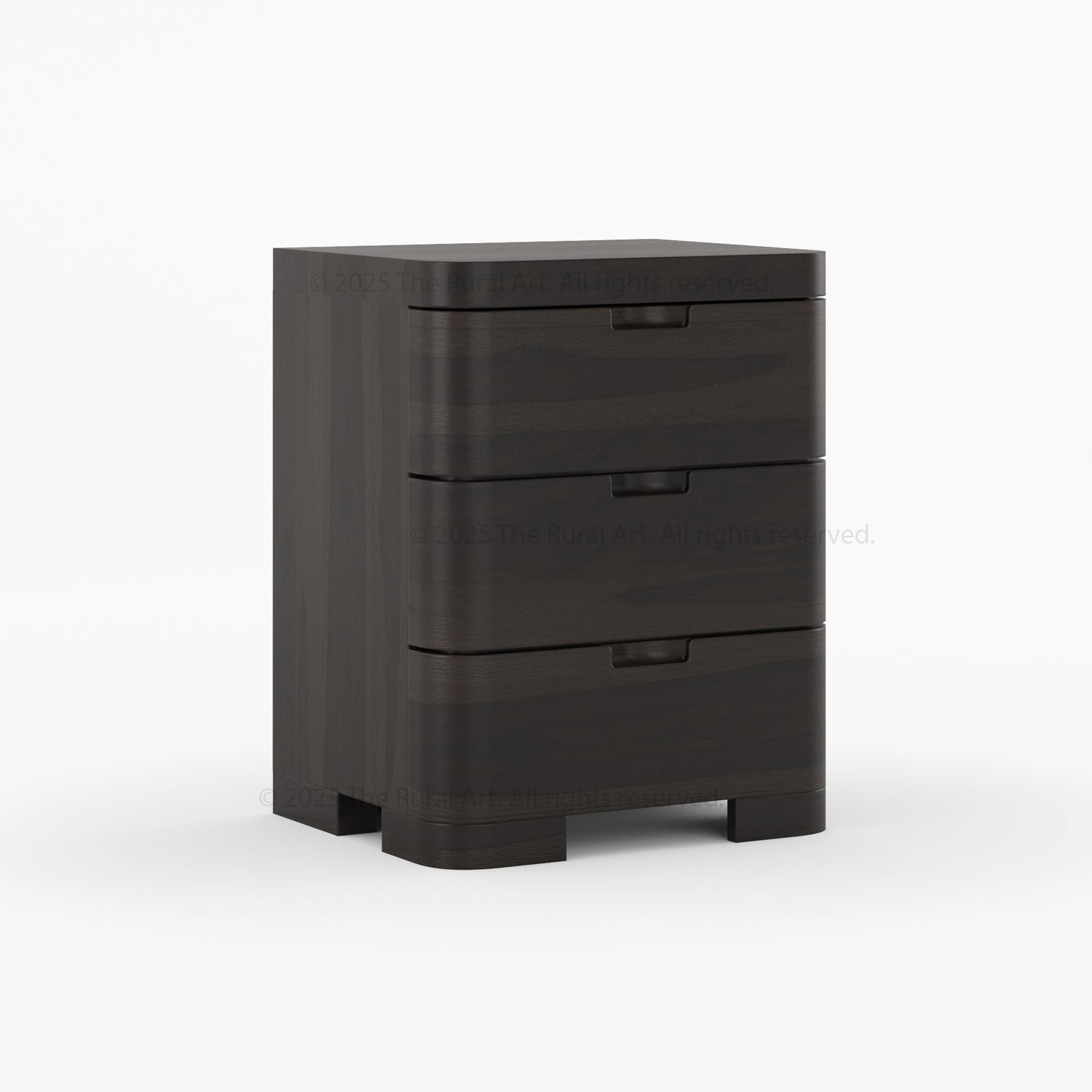 Beverly Solid Wood Nightstand 3-Drawer Bedside Table with Rounded Corners