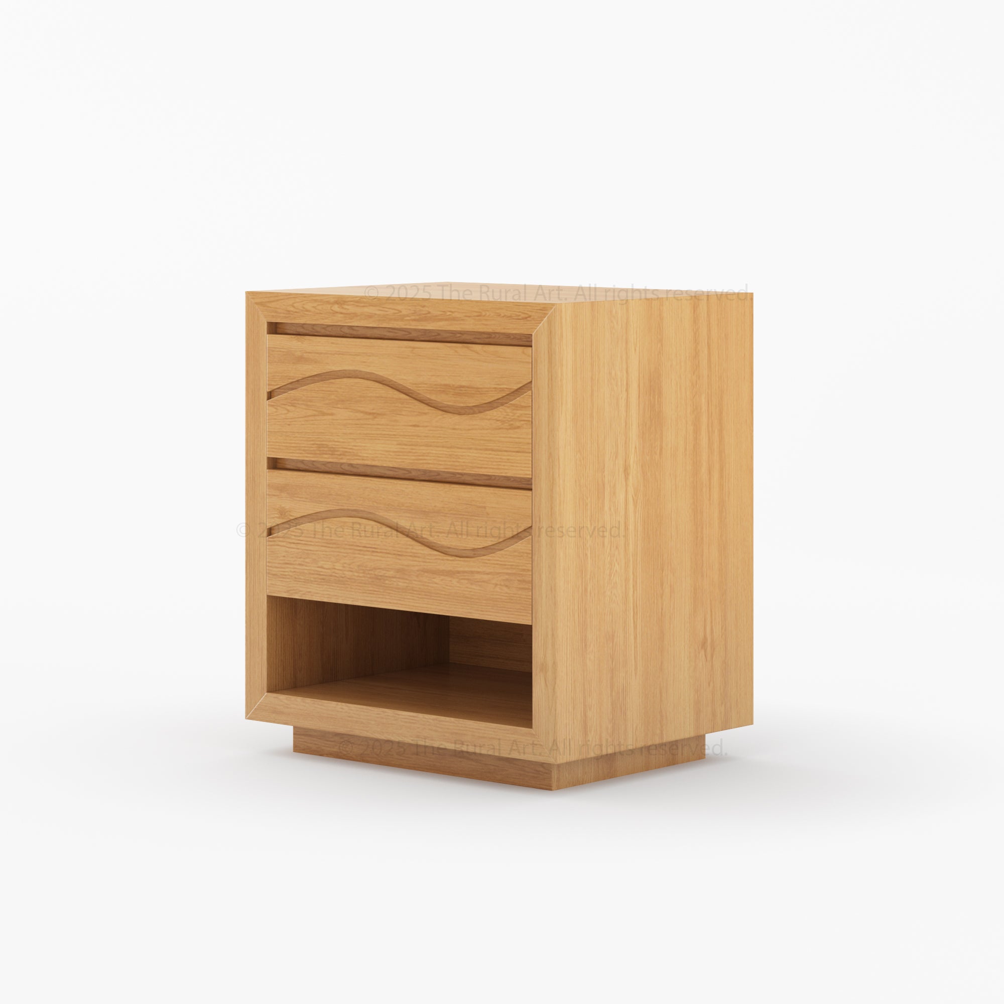 Seabrook Solid Wood Nightstand with Wave-Carved Drawers & Open Shelf