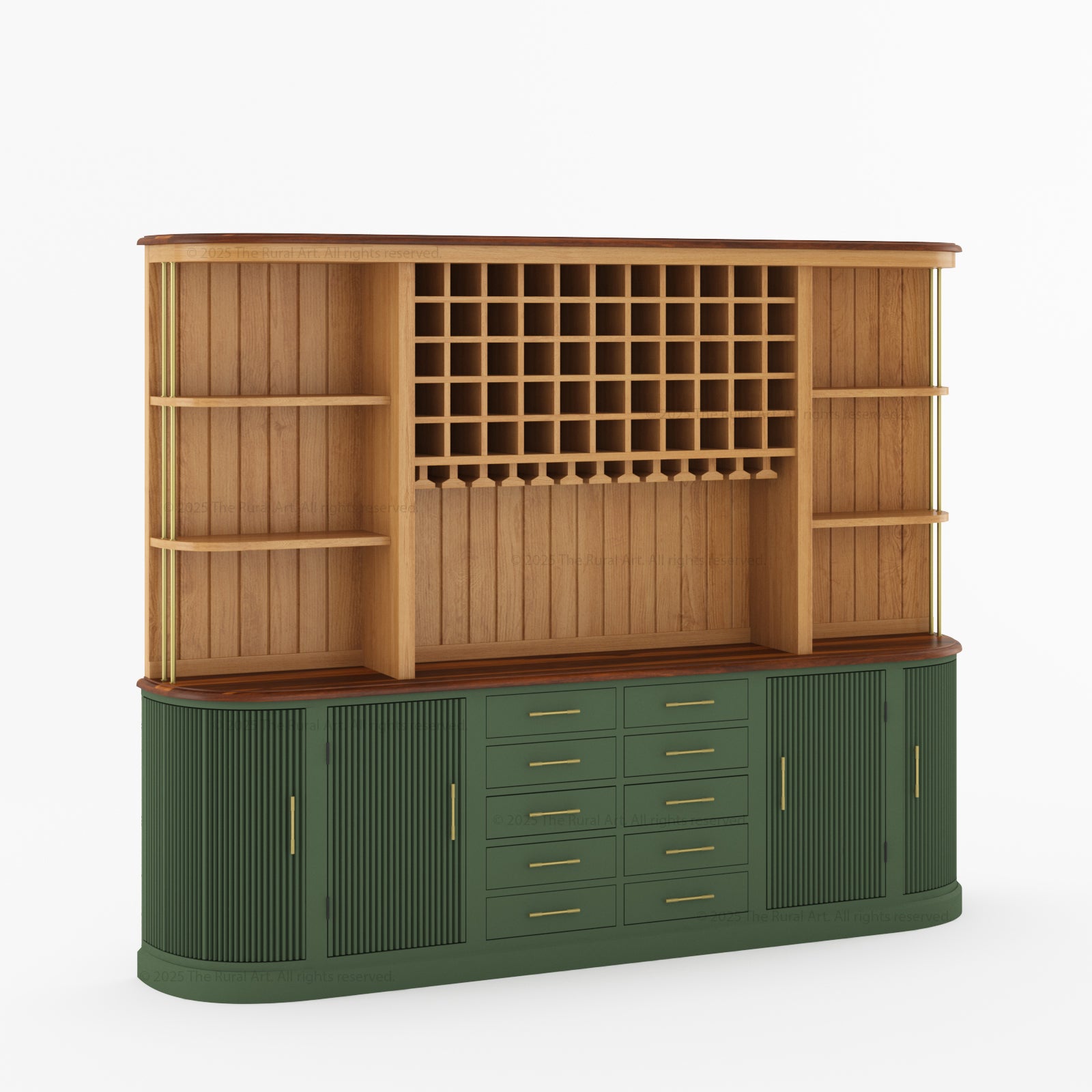 New York Bar Hutch Cabinet with Sideboard Open Bar Cabinet with Fluted Doors & Wine Storage