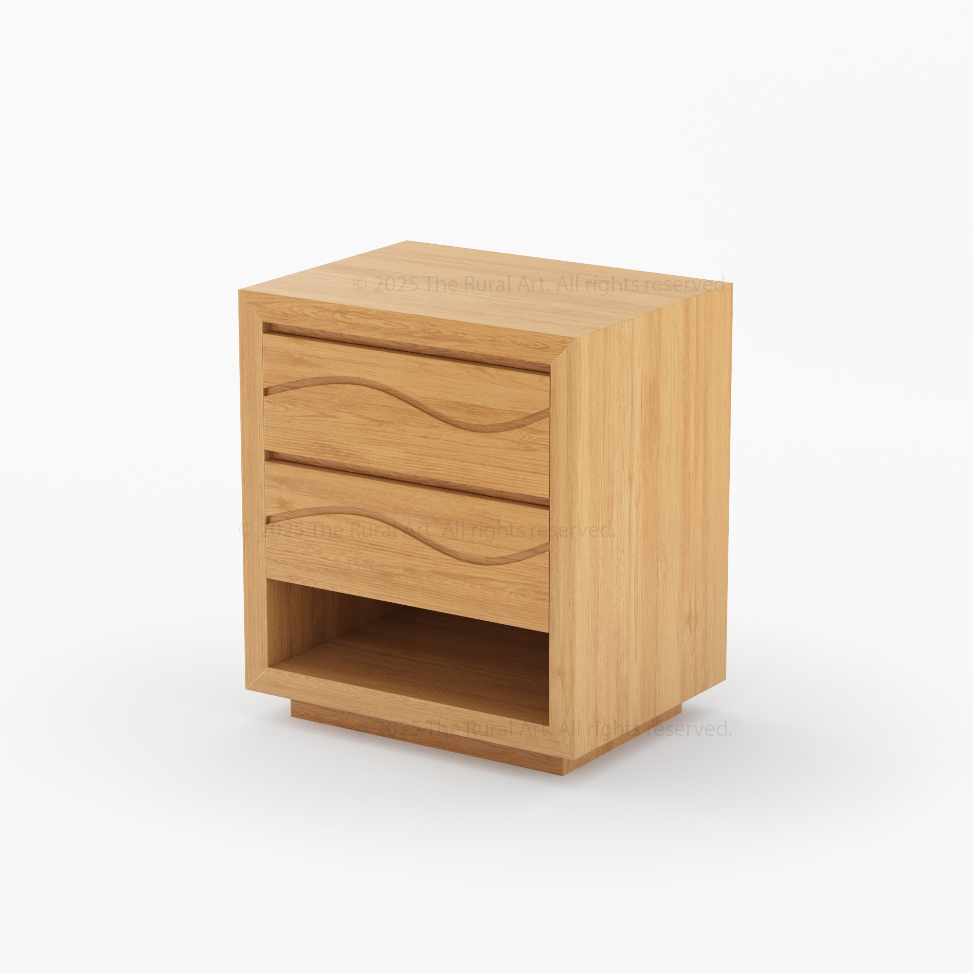 Seabrook Solid Wood Nightstand with Wave-Carved Drawers & Open Shelf