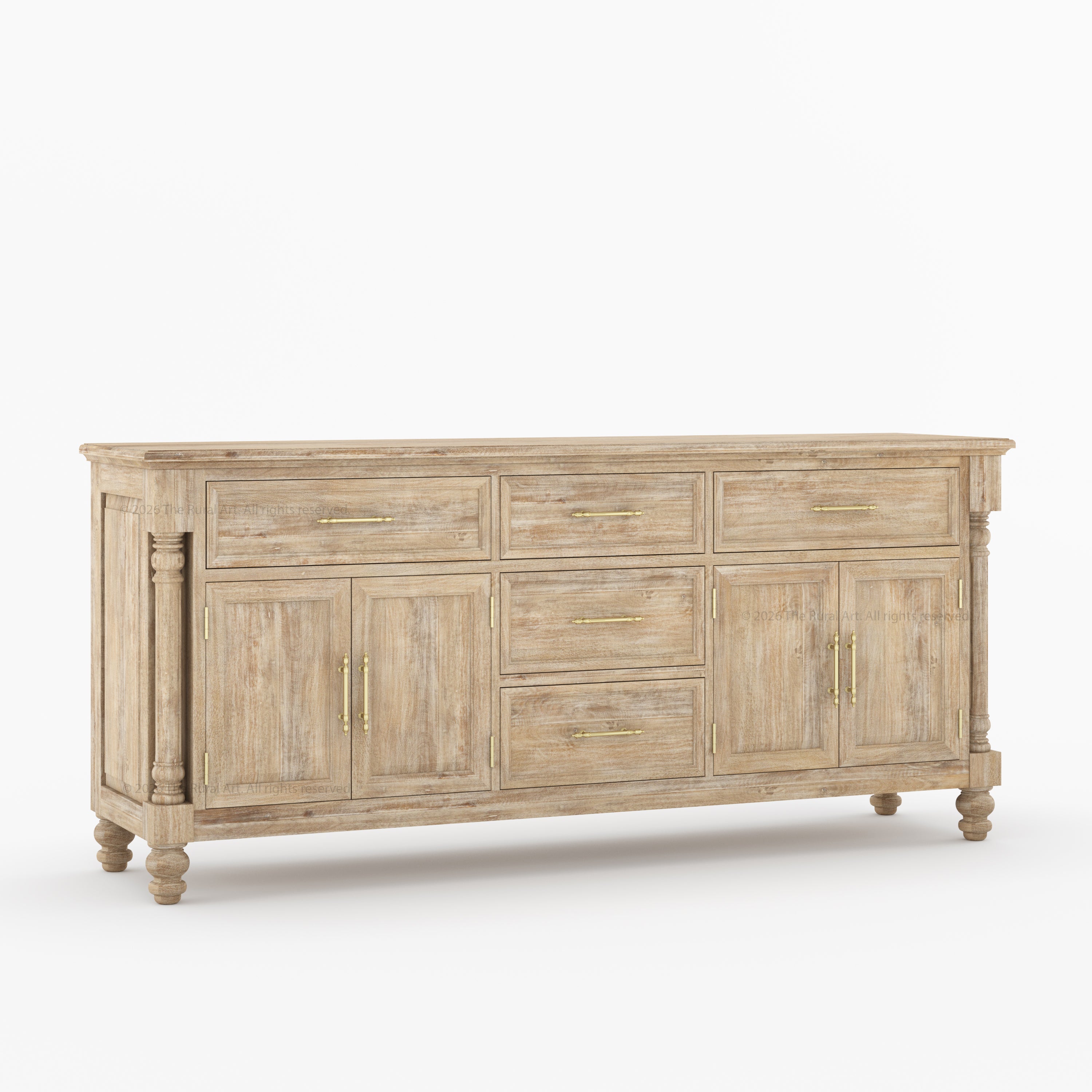 Indiana Traditional Solid Wood Sideboard with 5 Drawers and Cabinet Storage