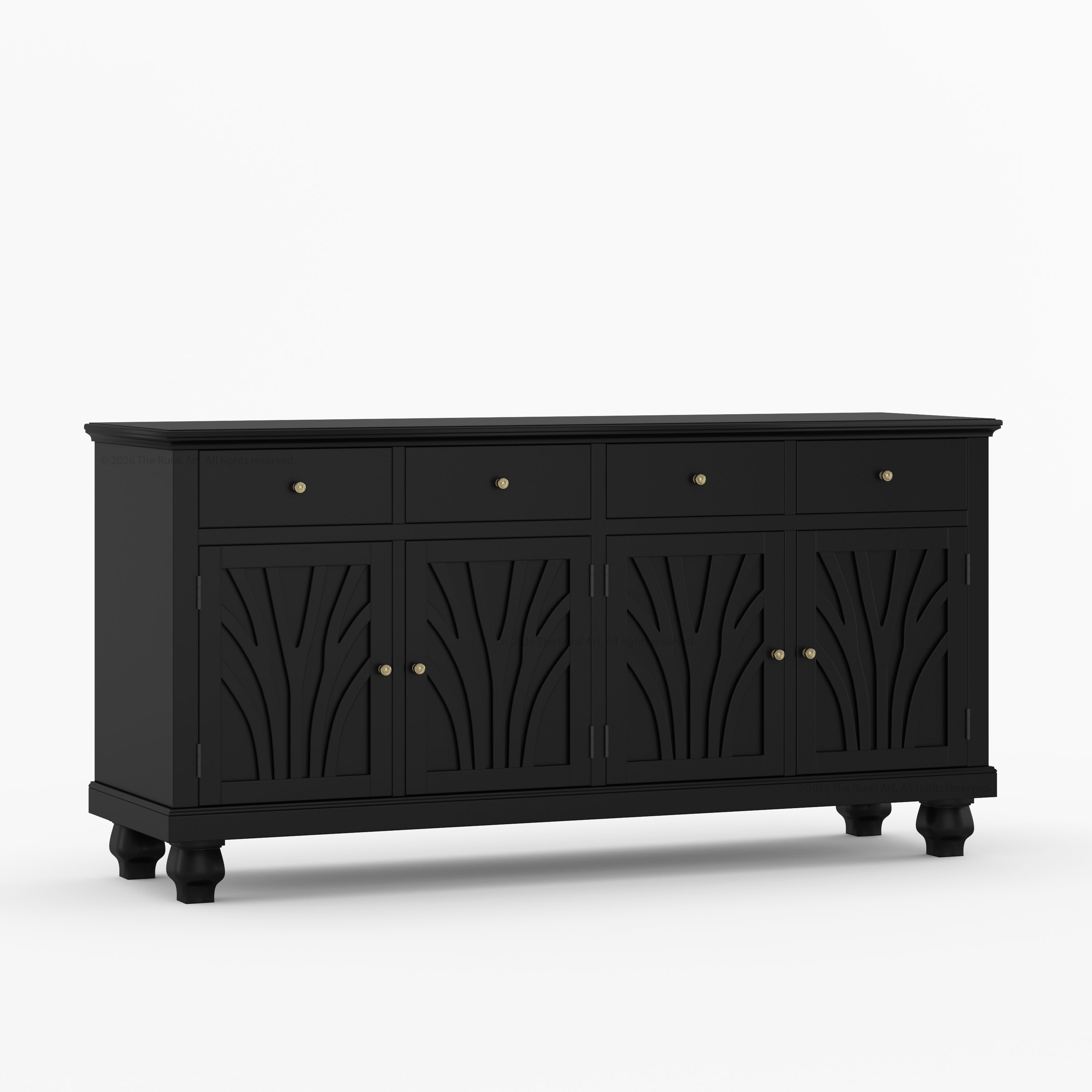 Carlsbad Botanical Carved Solid Wood 4-Door Sideboard Buffet with Drawers