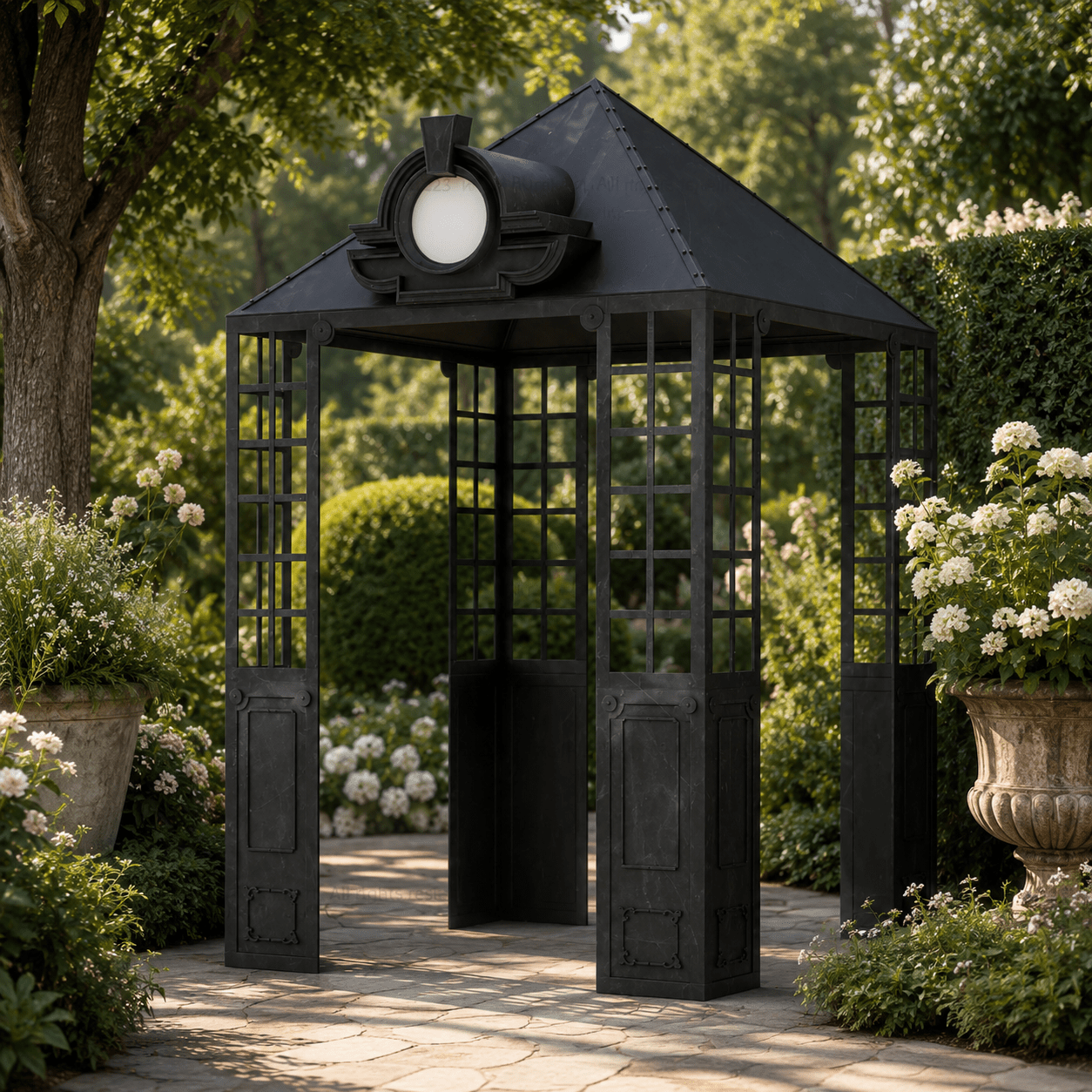 Grand Manor Wrought Iron Gazebo – Architectural Elegance with Pitched Roof
