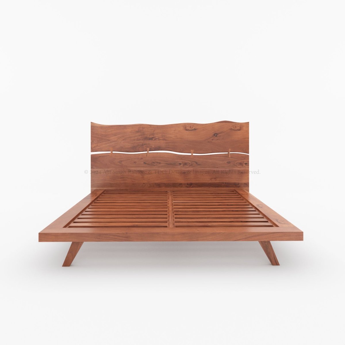 Live Edge Acacia Wood Platform Bed with Headboard & Slats
