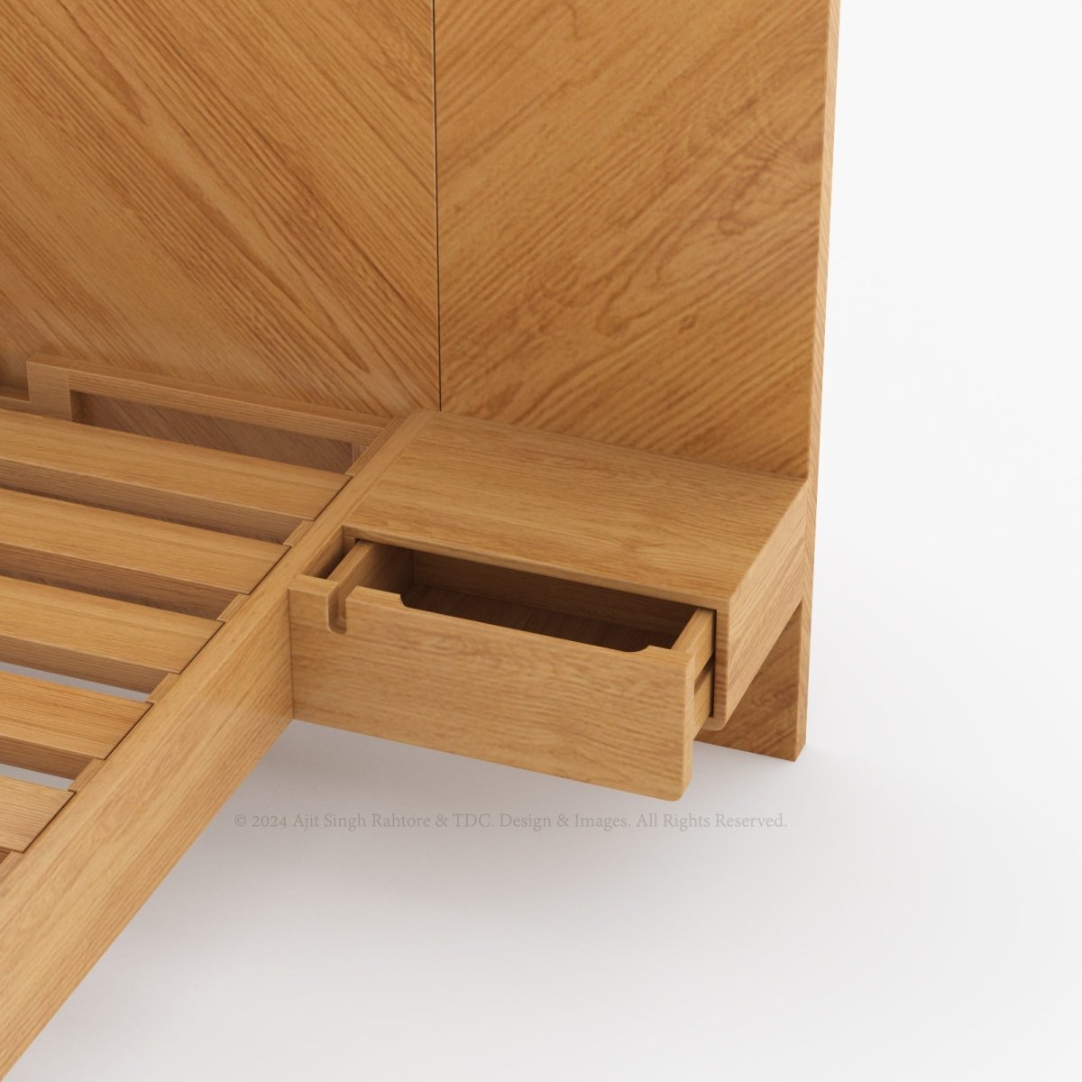 Hollywood Teakwood Floating Bed with End Tables