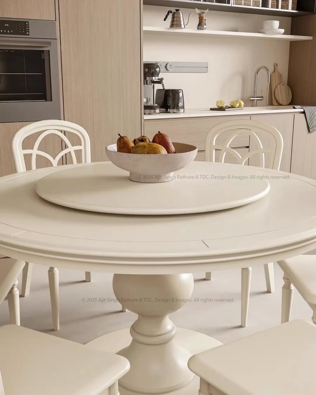 Decatur Classic White Round Dining Table and Chair Set with Lazy Susan