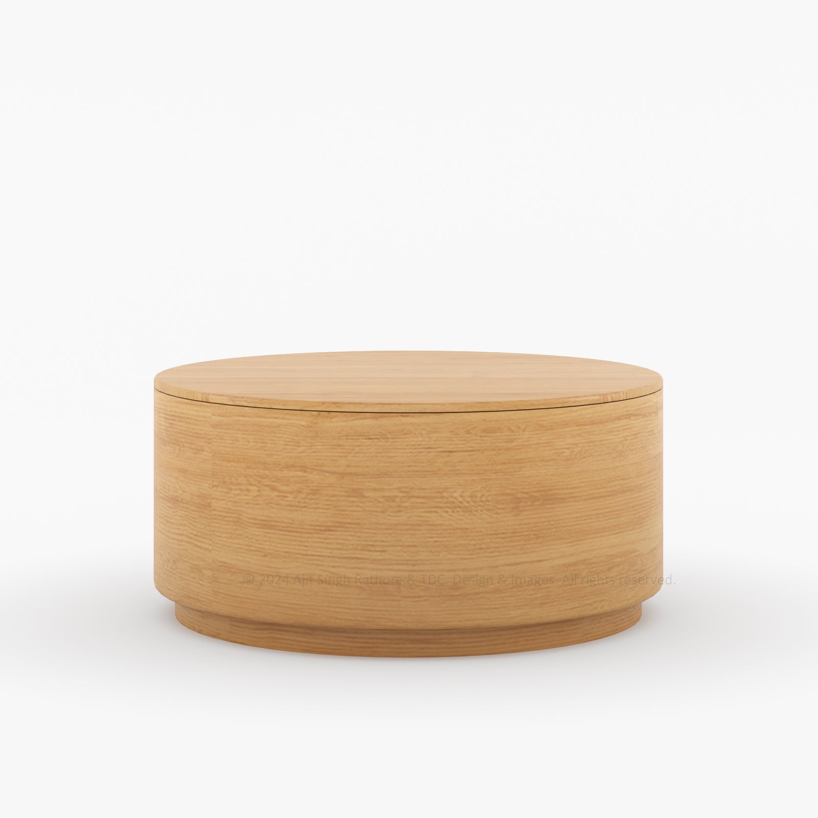 Nordic Serenity Teak Wood Round Barrel Coffee Table with Storage