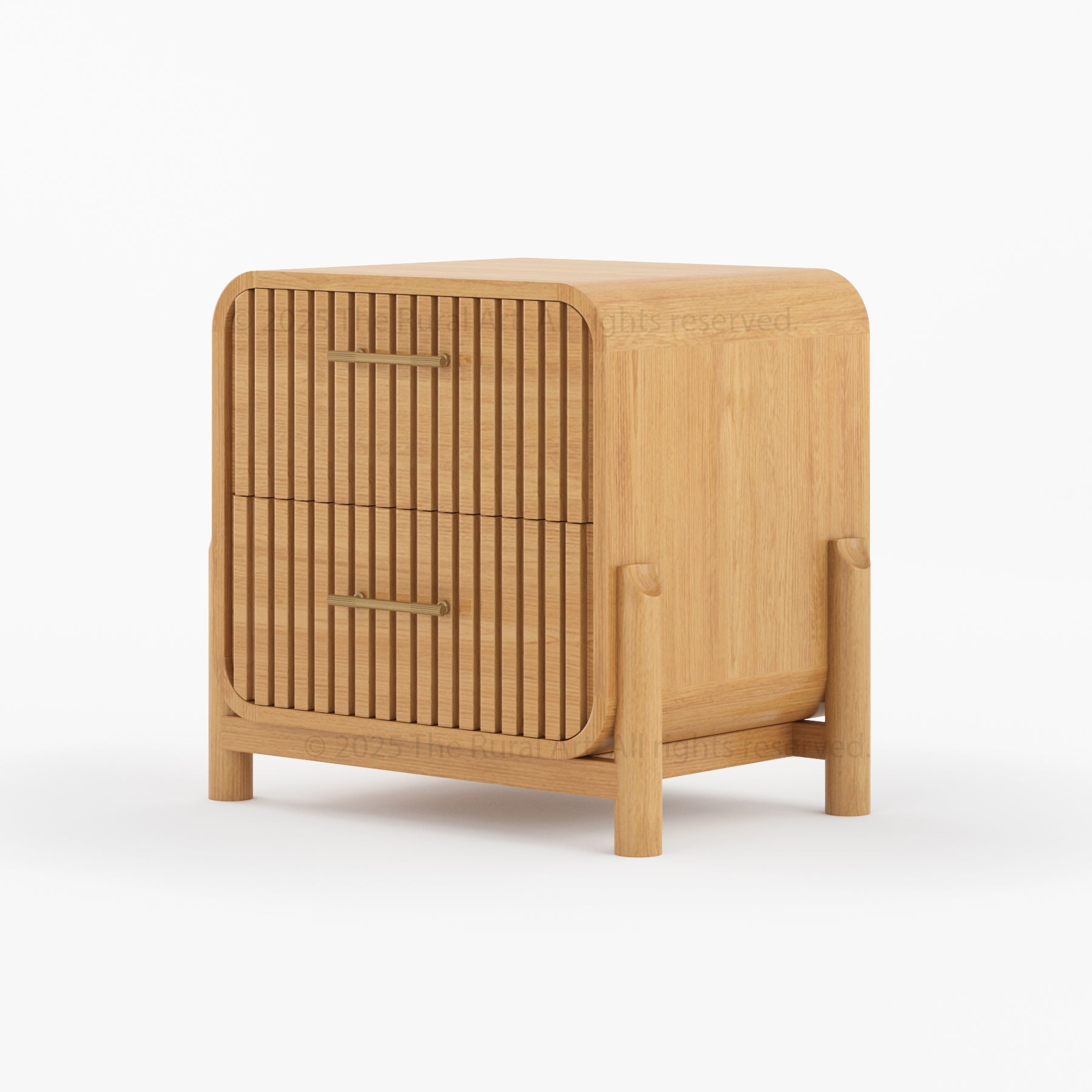 Lewes Fluted Wood Nightstand 2-Drawer Solid Wood Side Table with Sculpted Corners