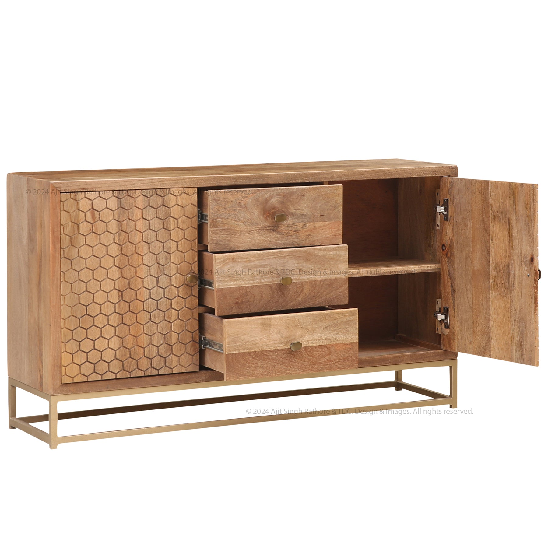 Plainfield Hand Carved Solid Wood Sideboard with Drawers