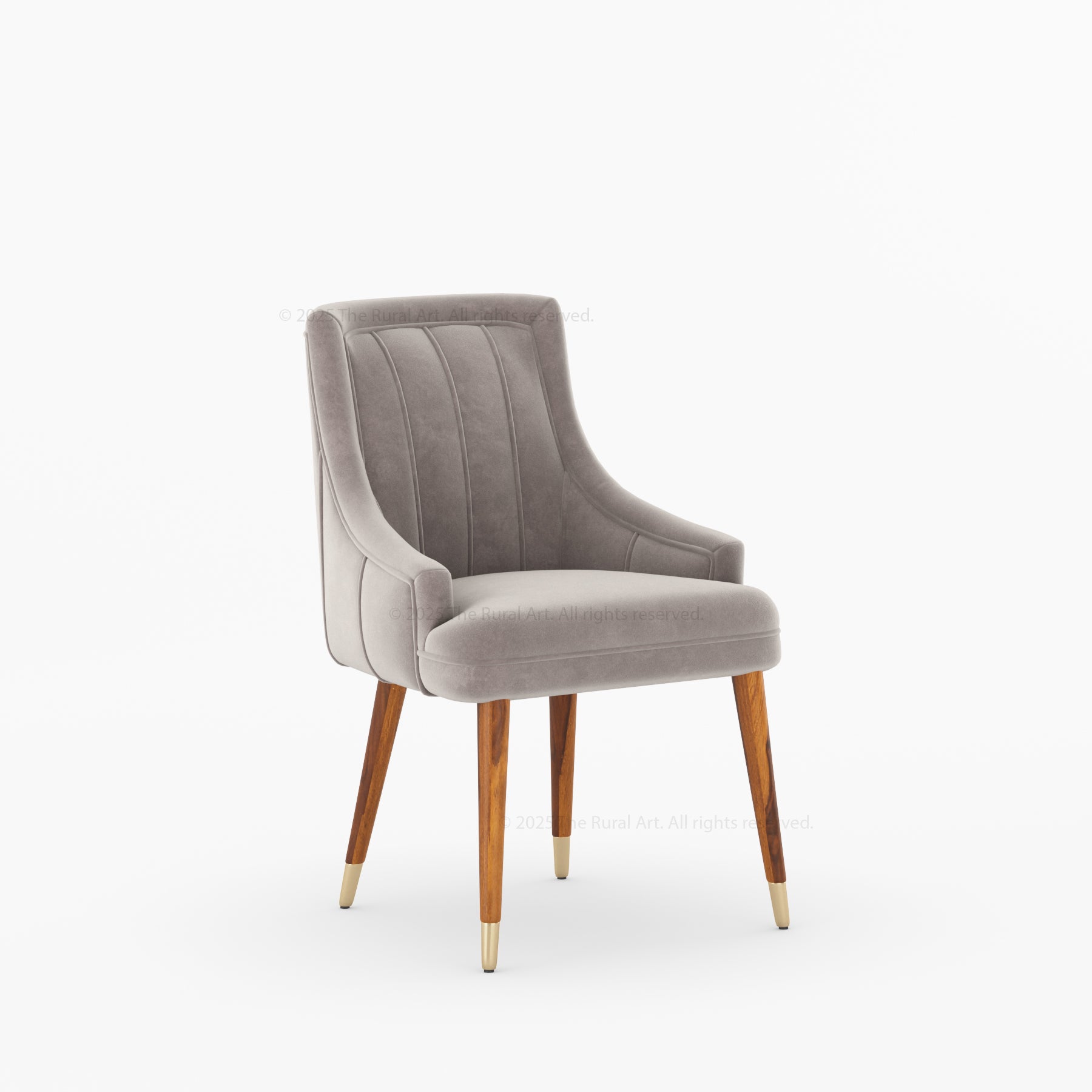 Montecito Upholstered Dining Chair Wood Legs with Brass-Tipped Accents