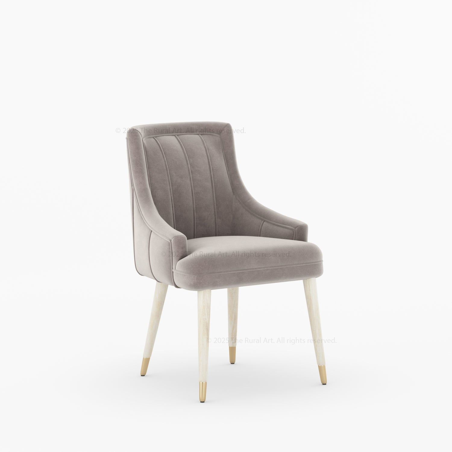 Montecito Upholstered Dining Chair Wood Legs with Brass-Tipped Accents