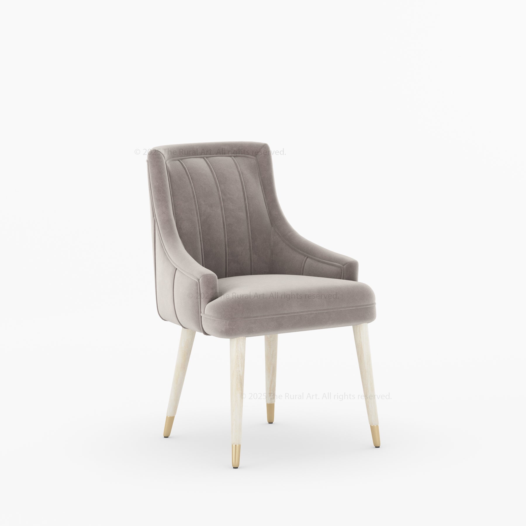 Montecito Upholstered Dining Chair Wood Legs with Brass-Tipped Accents