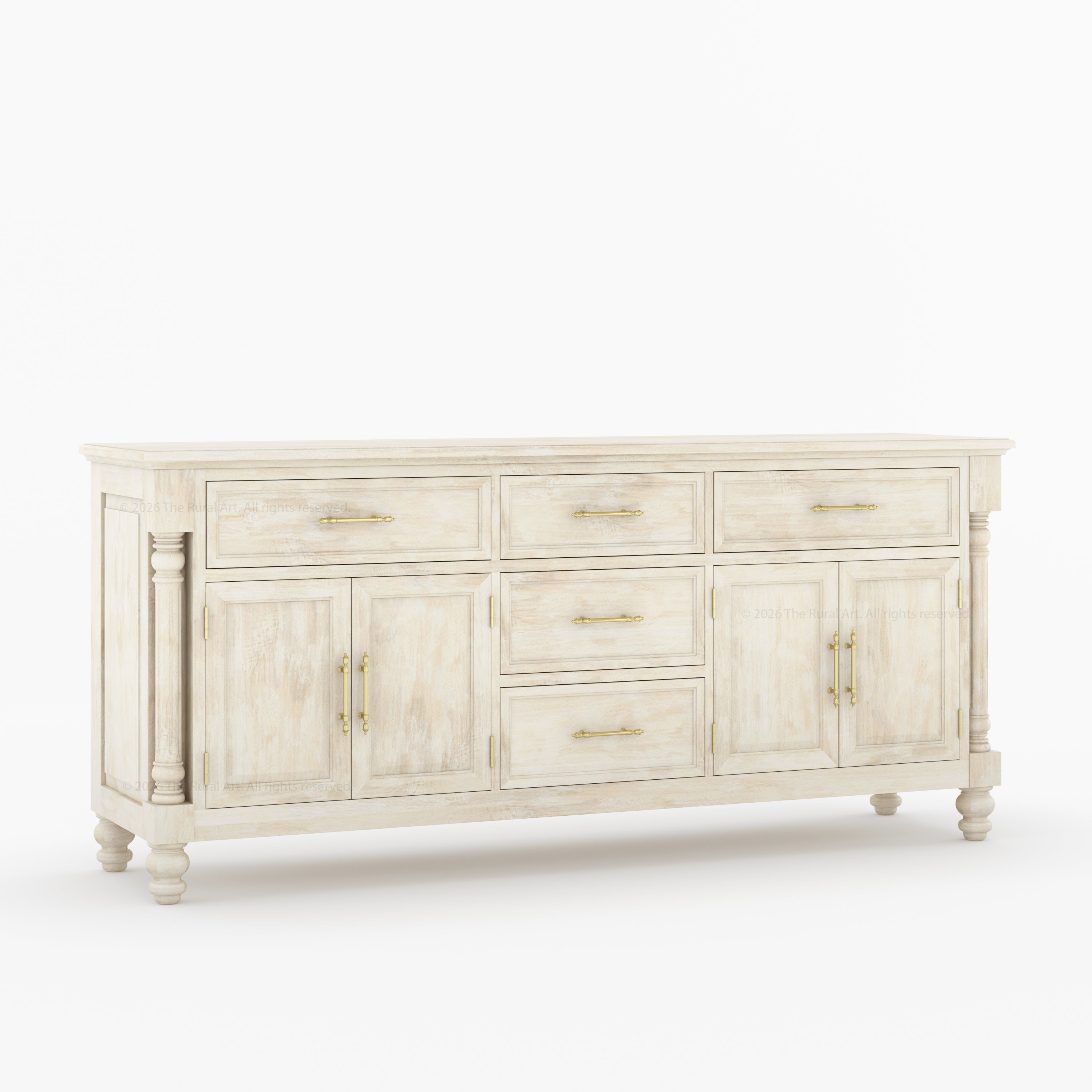 Indiana Traditional Solid Wood Sideboard with 5 Drawers and Cabinet Storage