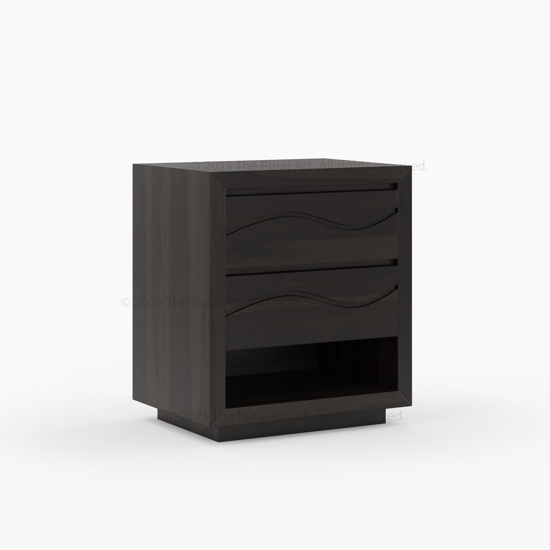 Seabrook Solid Wood Nightstand with Wave-Carved Drawers & Open Shelf