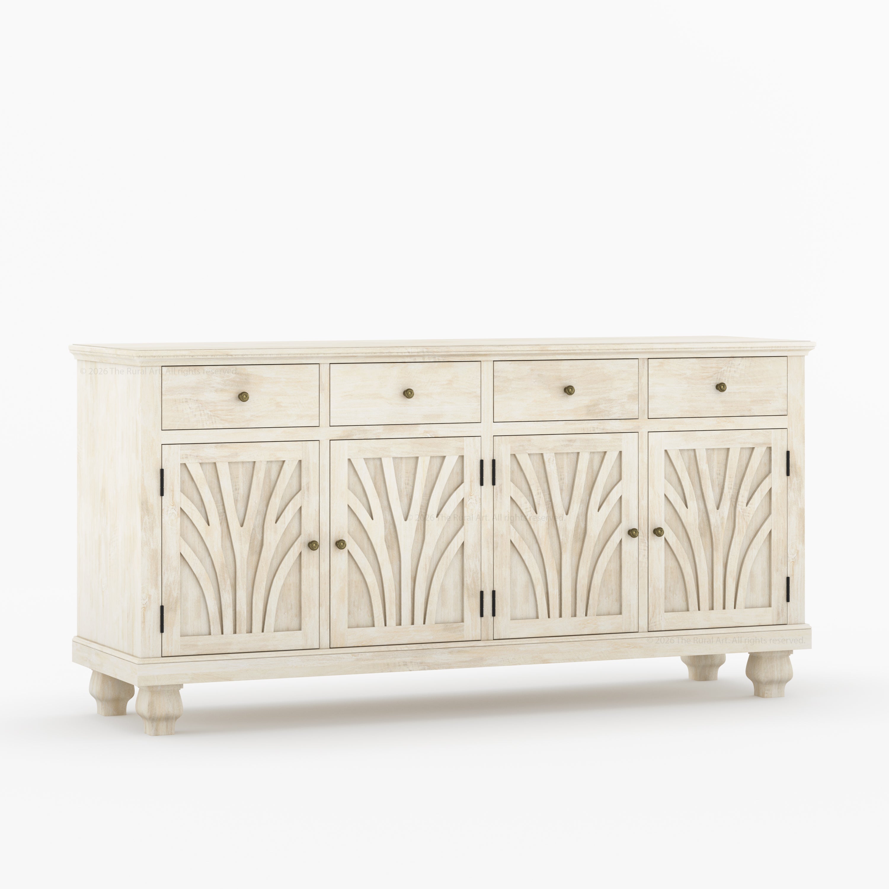 Carlsbad Botanical Carved Solid Wood 4-Door Sideboard Buffet with Drawers