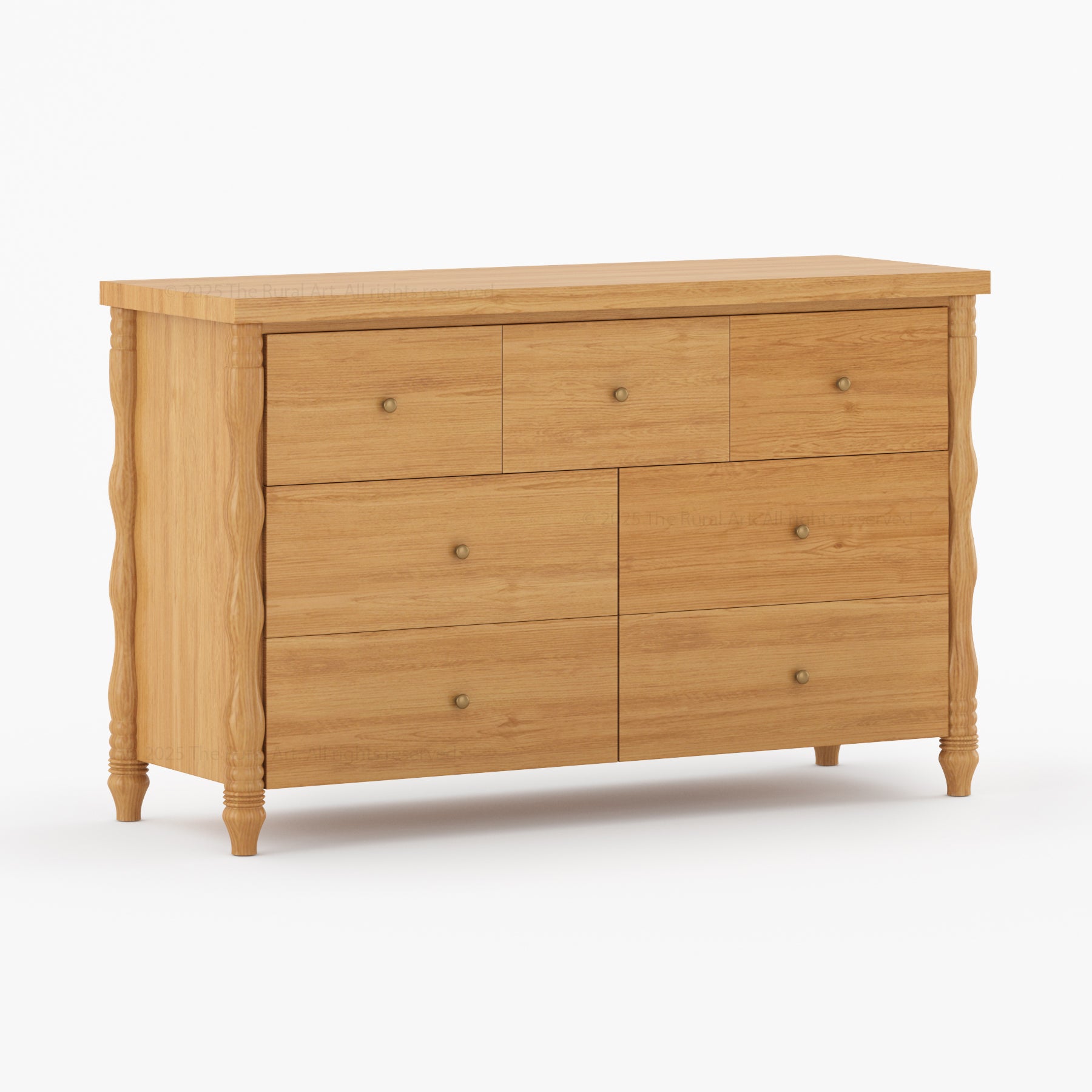 Jasper Solid Wood Dresser with Turned Legs & Brass Knobs