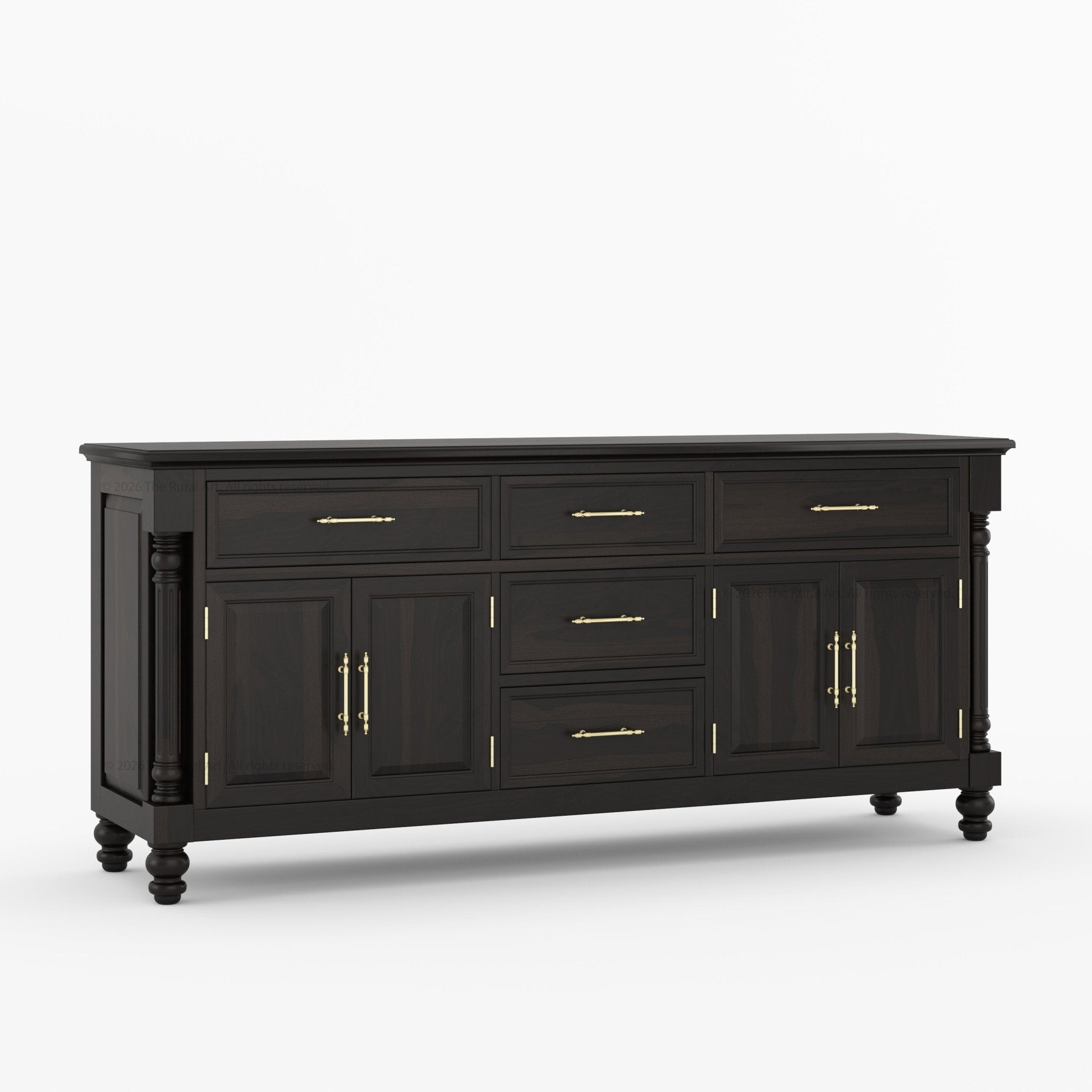 Indiana Traditional Solid Wood Sideboard with 5 Drawers and Cabinet Storage