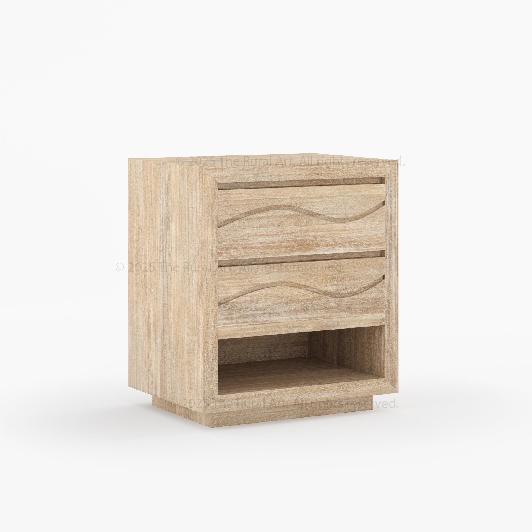 Seabrook Solid Wood Nightstand with Wave-Carved Drawers & Open Shelf