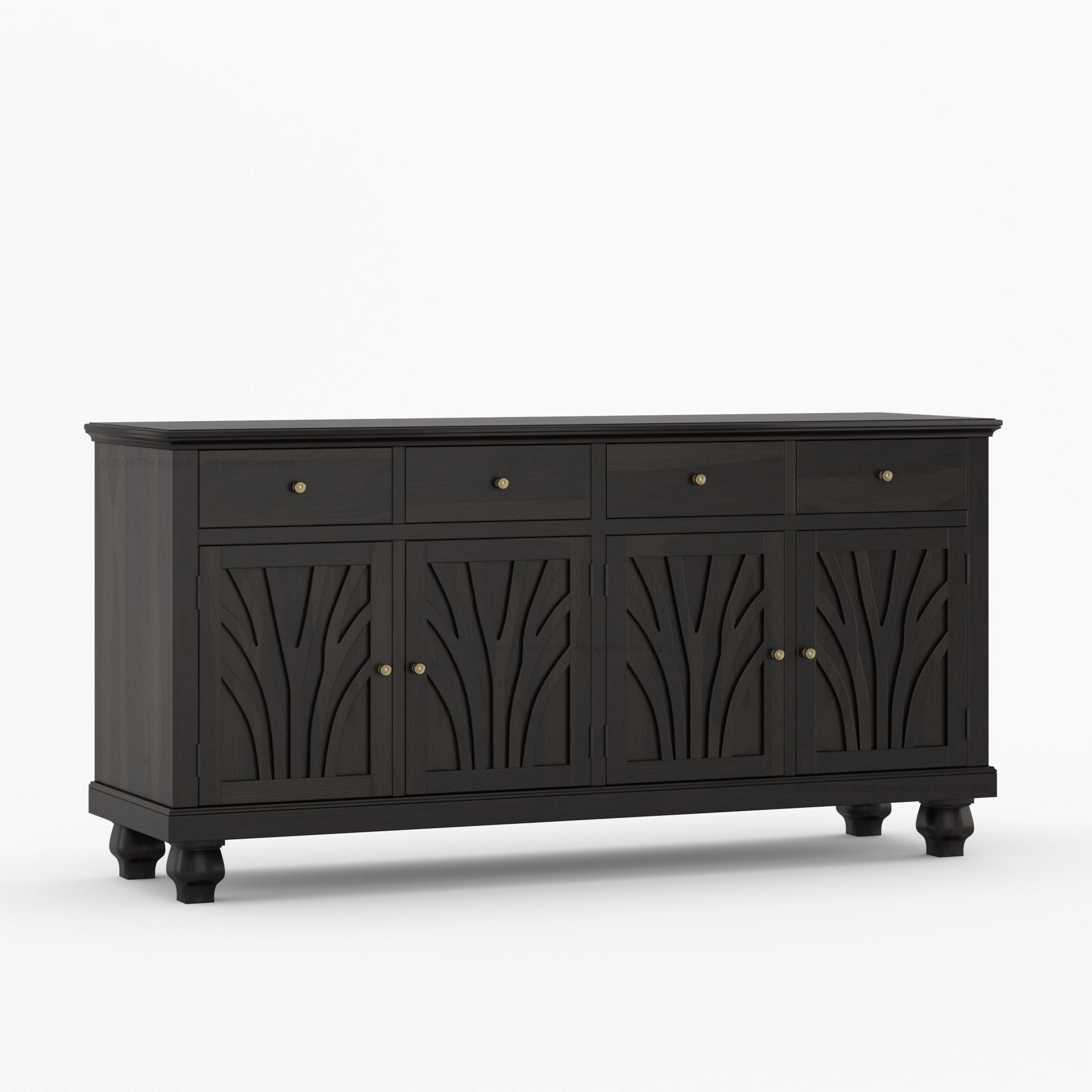 Carlsbad Botanical Carved Solid Wood 4-Door Sideboard Buffet with Drawers