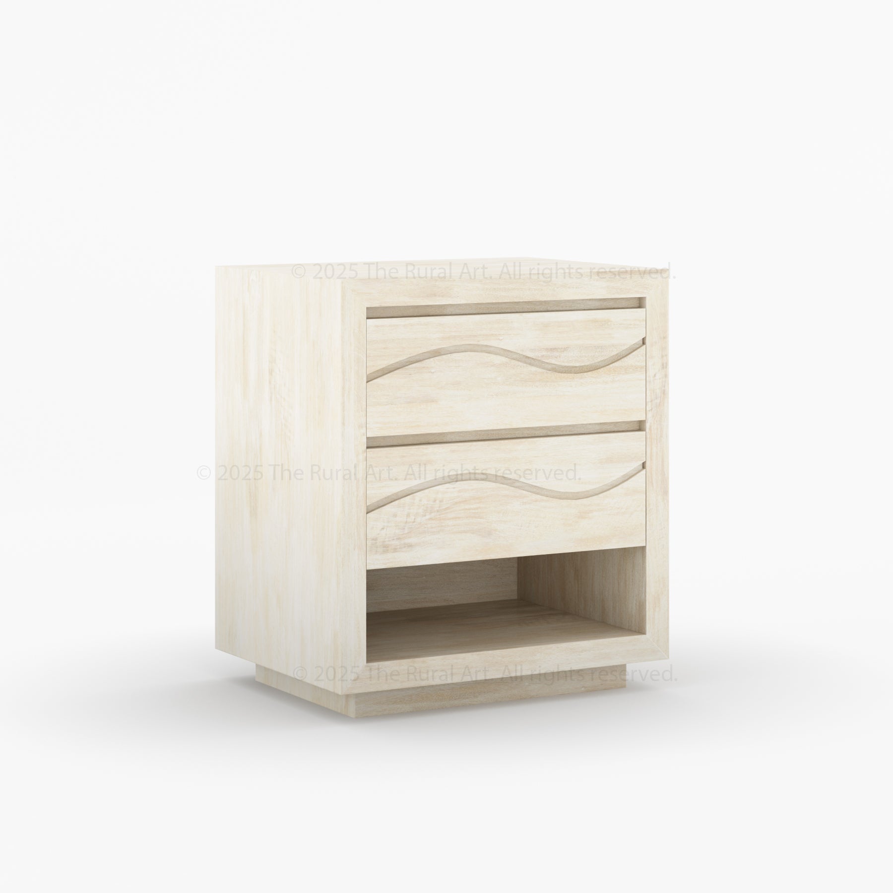 Seabrook Solid Wood Nightstand with Wave-Carved Drawers & Open Shelf
