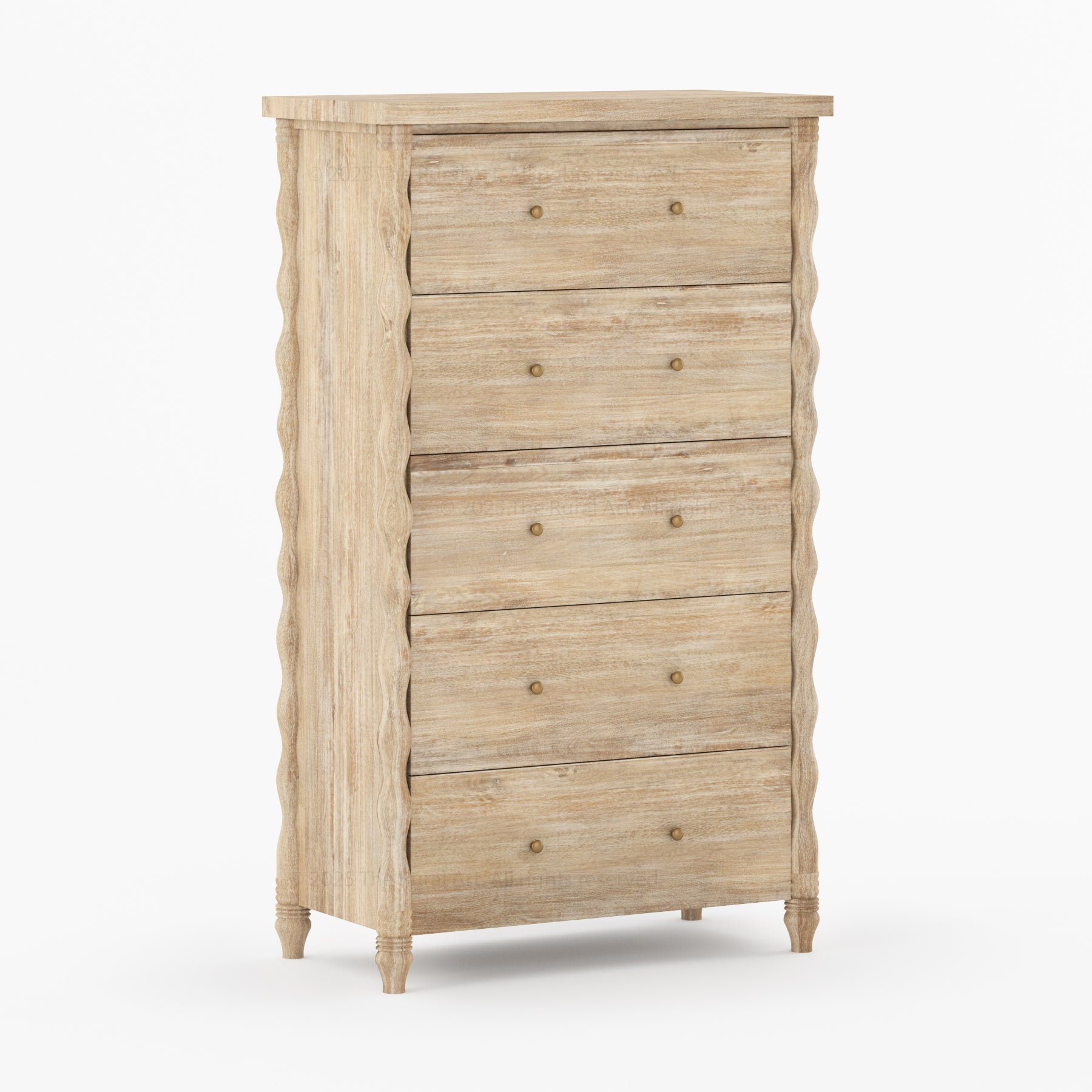 Jasper Solid Wood Dresser with Turned Legs & Brass Knobs