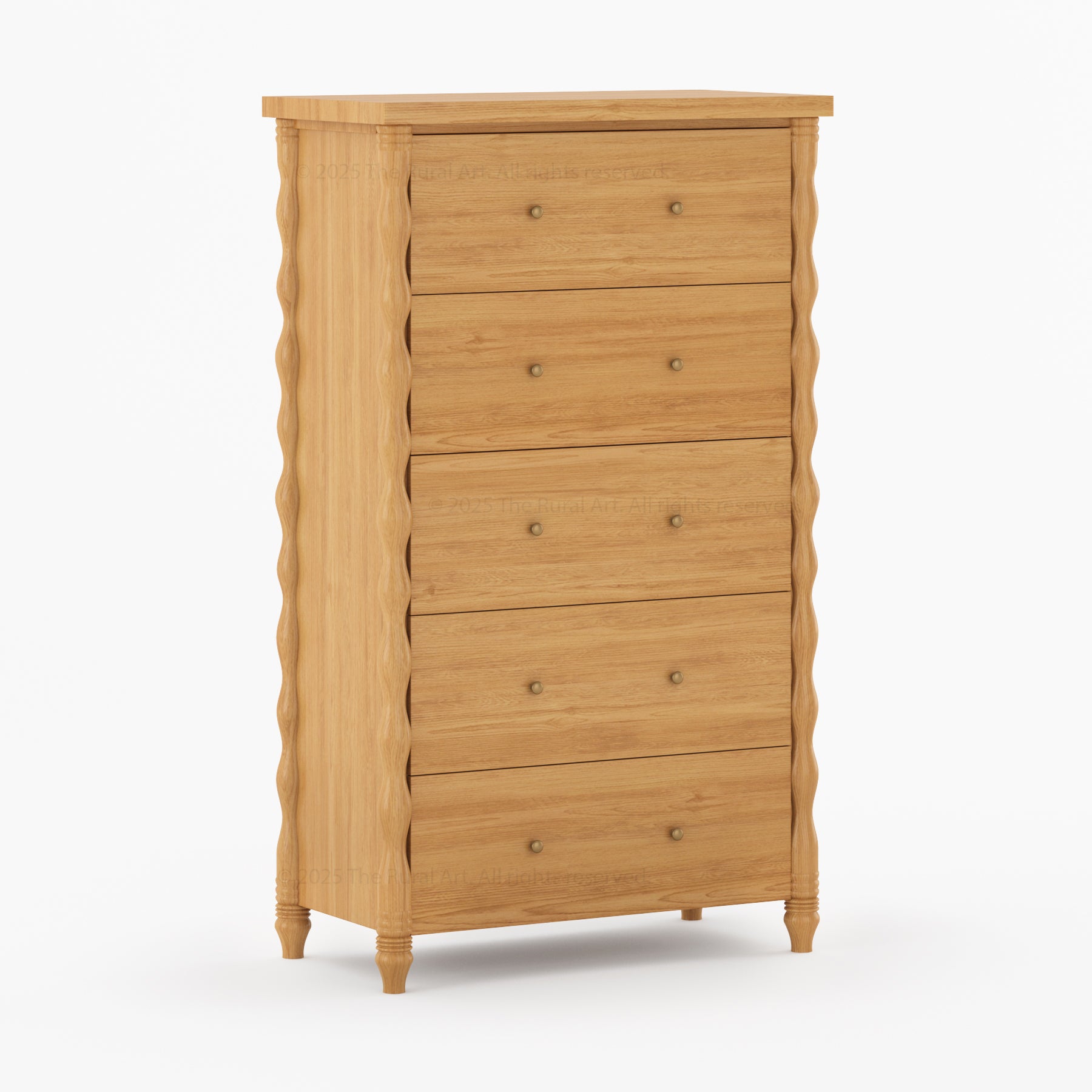 Jasper Solid Wood Dresser with Turned Legs & Brass Knobs