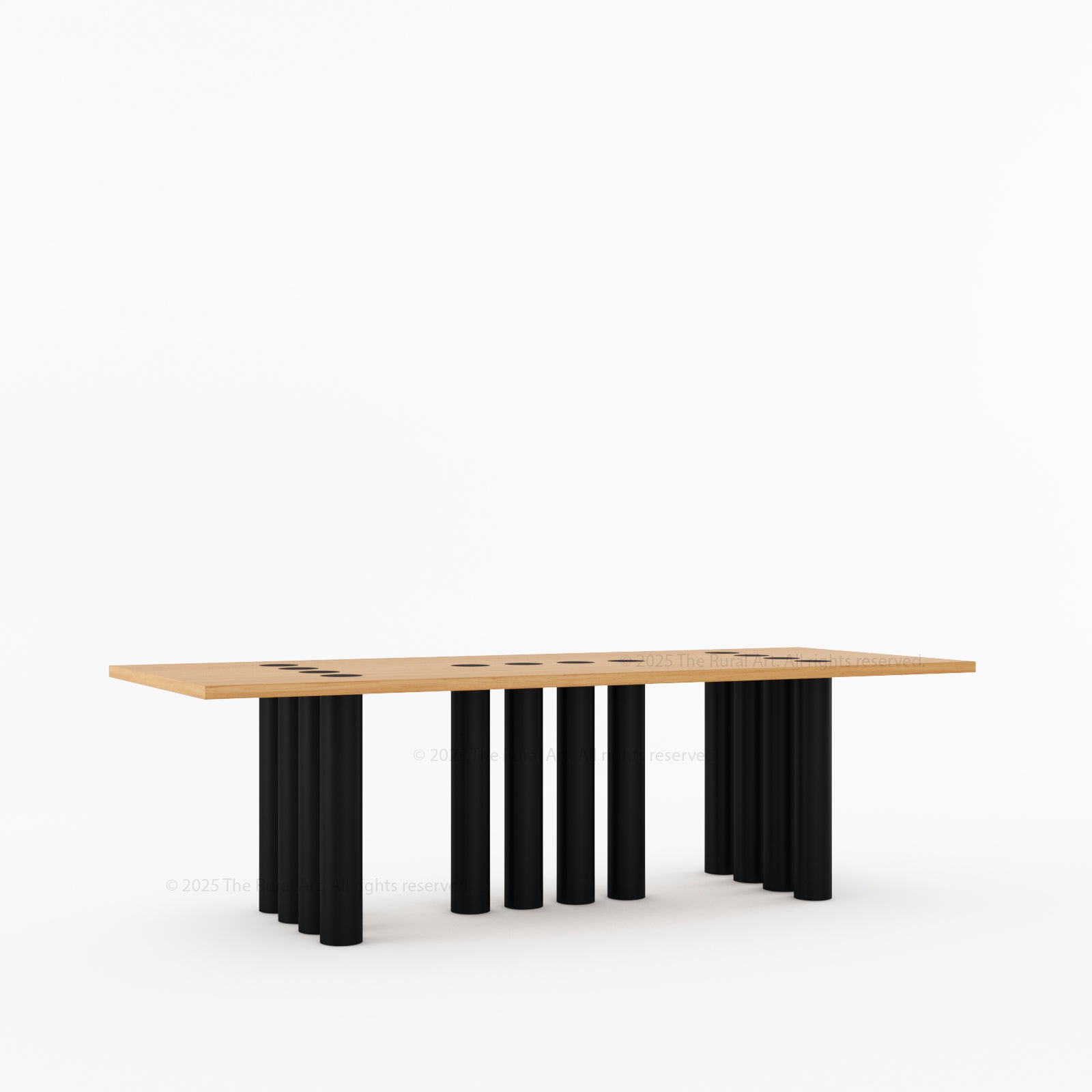 New York Modern Solid Wood Dining Table With Pillar Legs & Inlay Accents