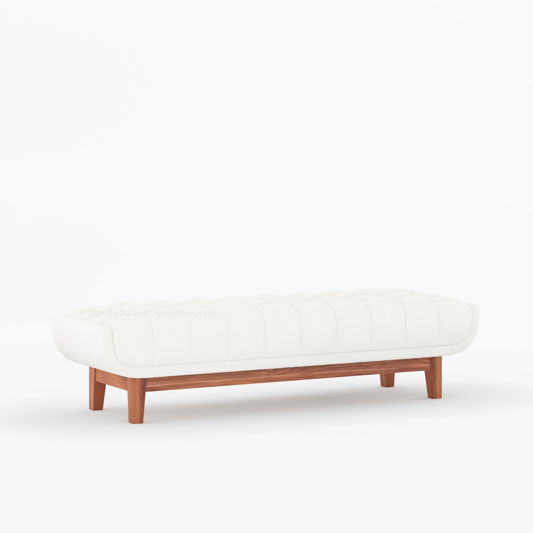 Livingston Solid Wood Bench with Channel-Tufted Bouclé Upholstery