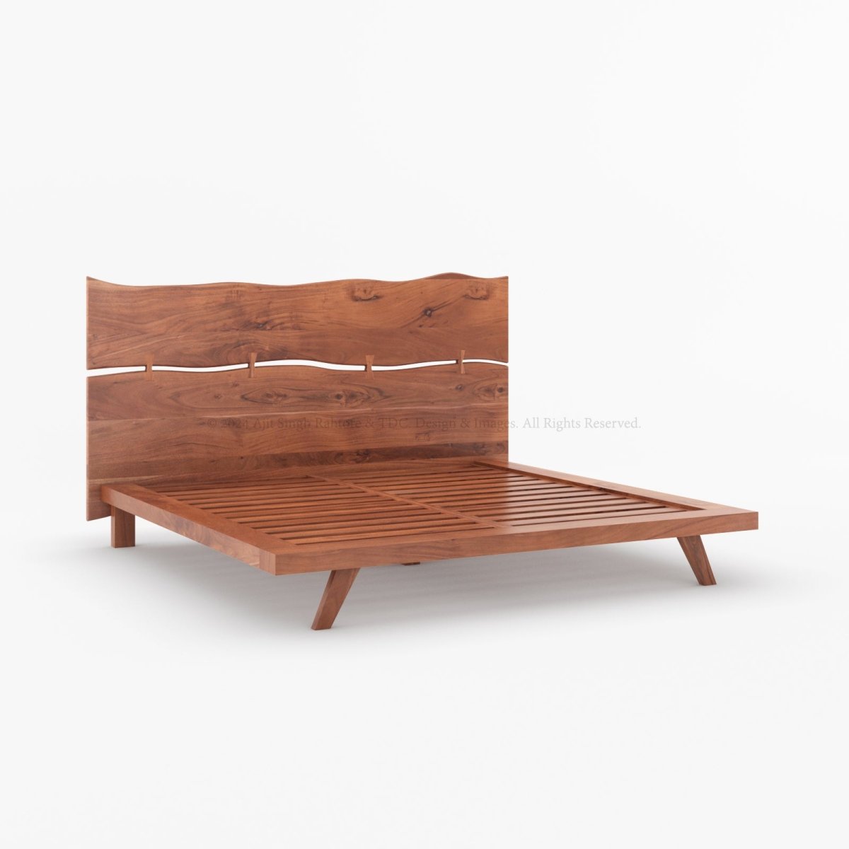 Live Edge Acacia Wood Platform Bed with Headboard & Slats