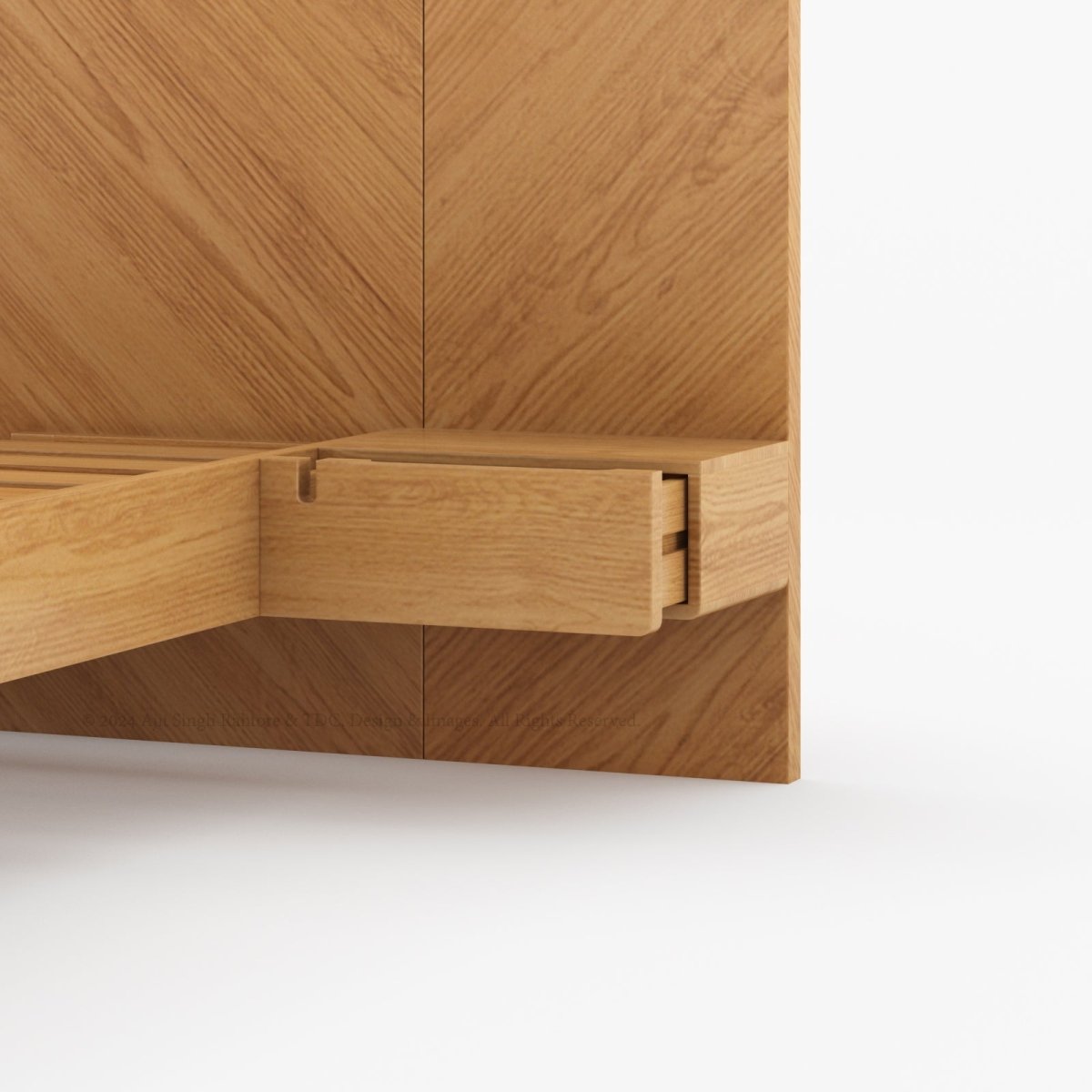 Hollywood Teakwood Floating Bed with End Tables